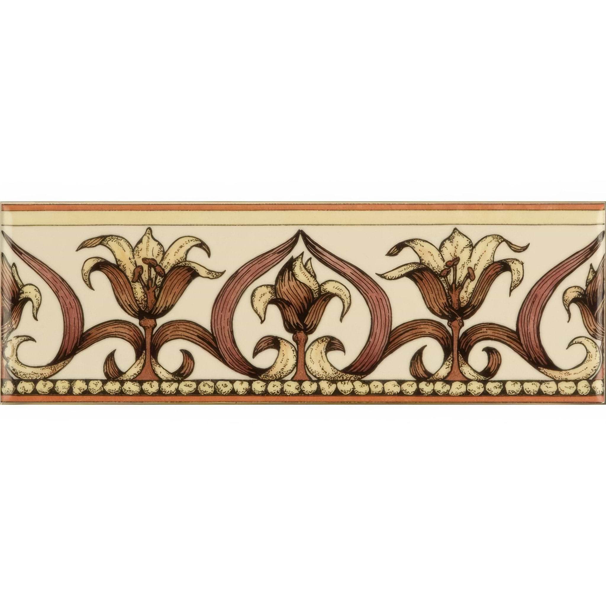 Art Nouveau Lily Pink Classical Decorative Border on County White - Hyperion Tiles