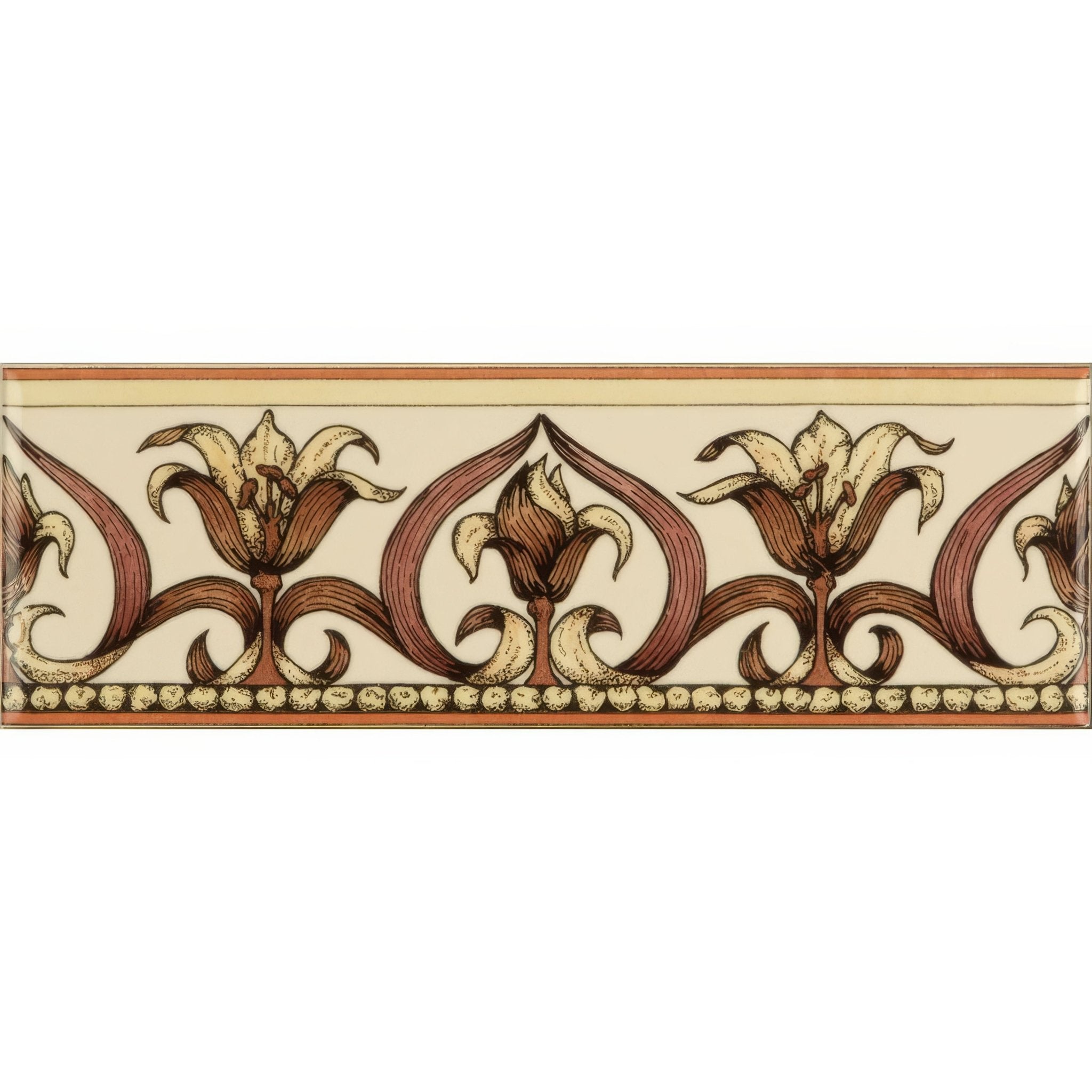 Art Nouveau Lily Pink Classical Decorative Border on County White - Hyperion Tiles