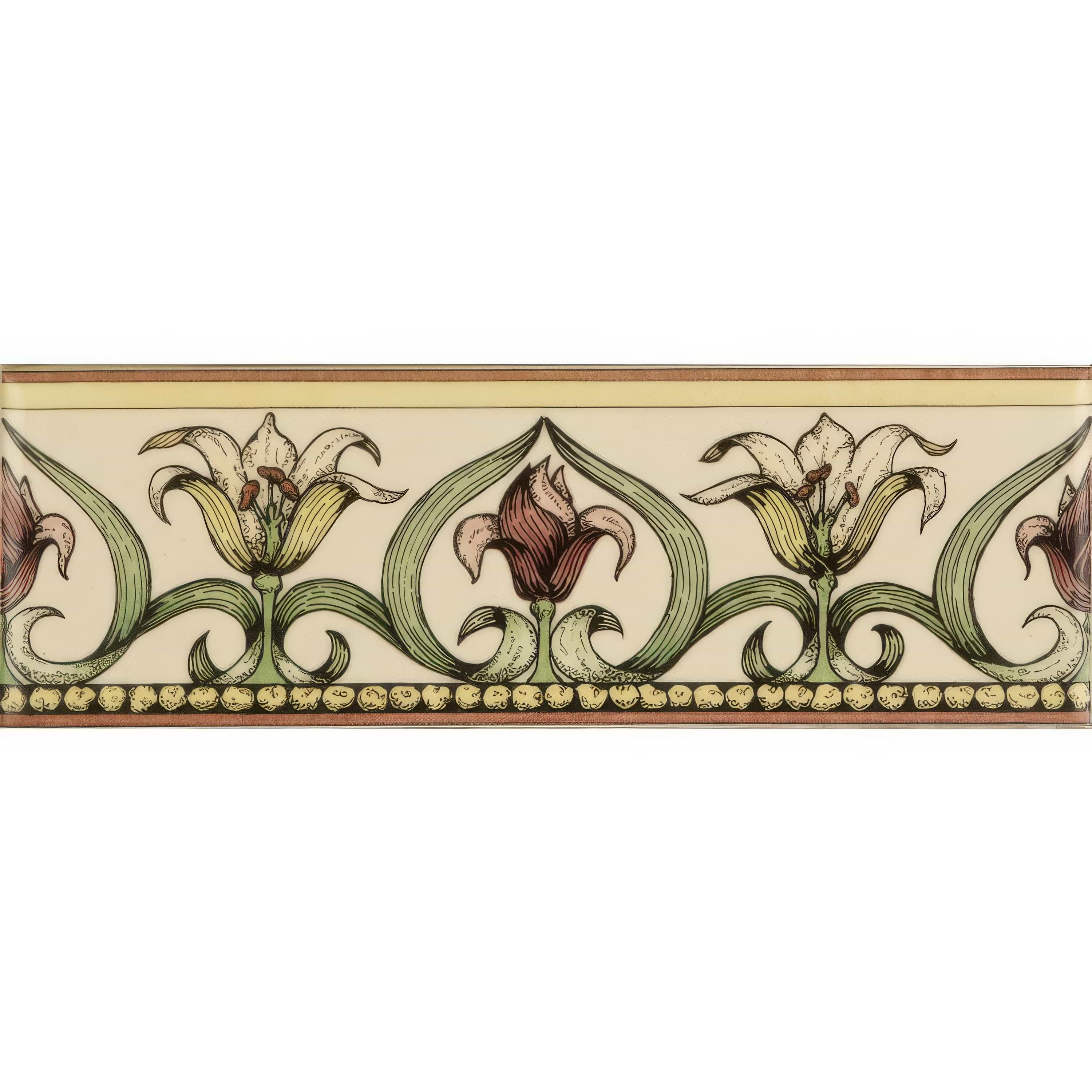 Original Style Green Lily Floral Border - Hyperion Tiles - Artworks