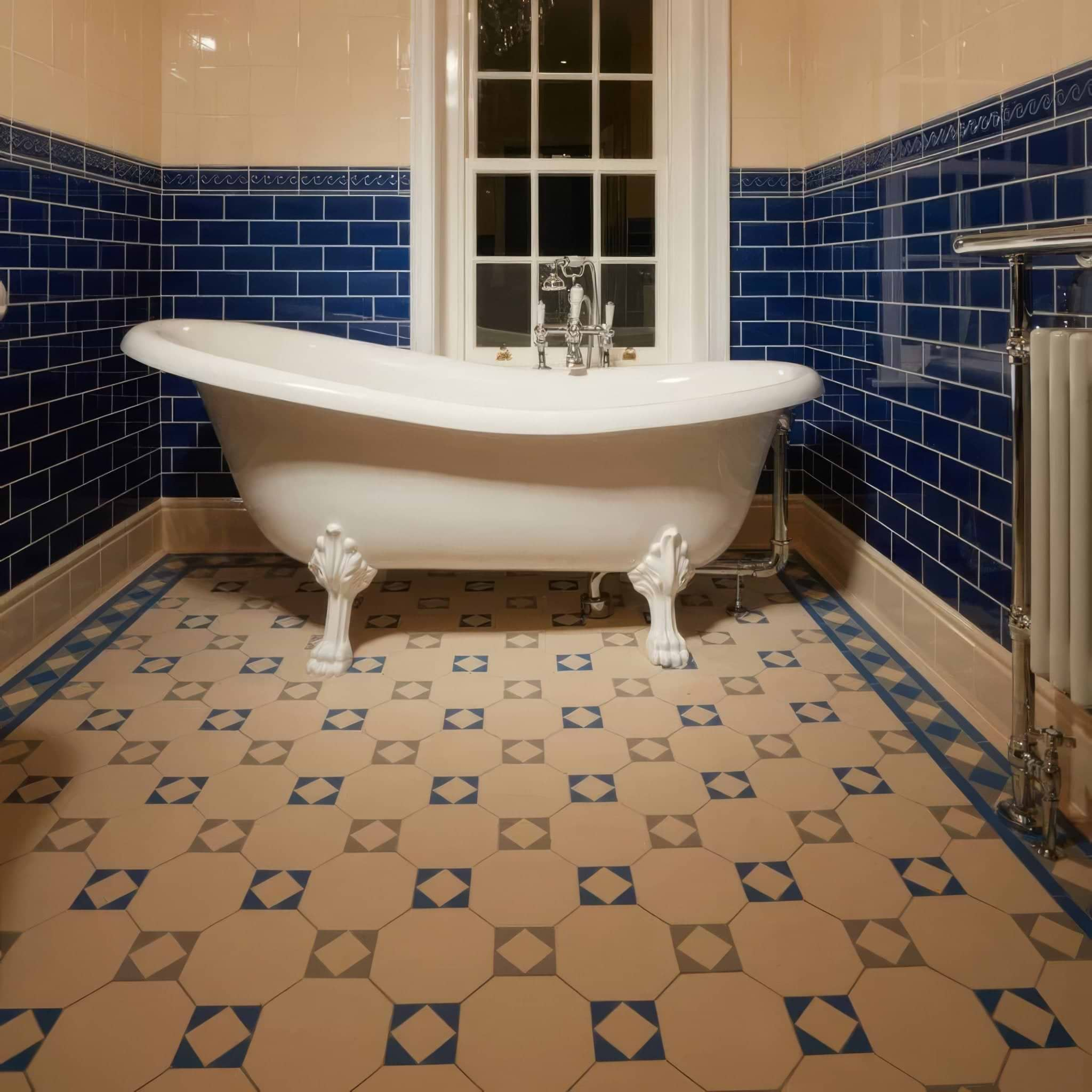 Arundel Dover White, Grey & Pugin Blue - Hyperion Tiles