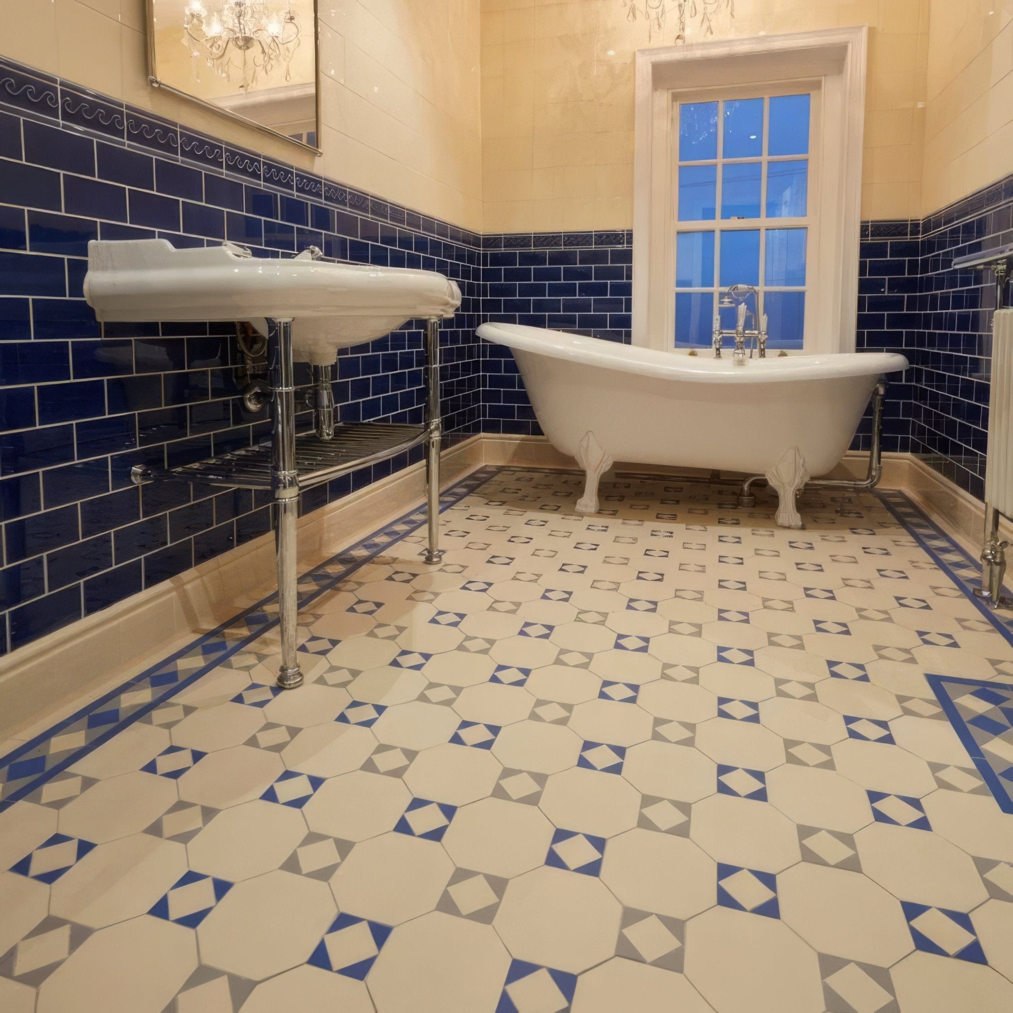 Arundel Dover White, Grey & Pugin Blue - Hyperion Tiles