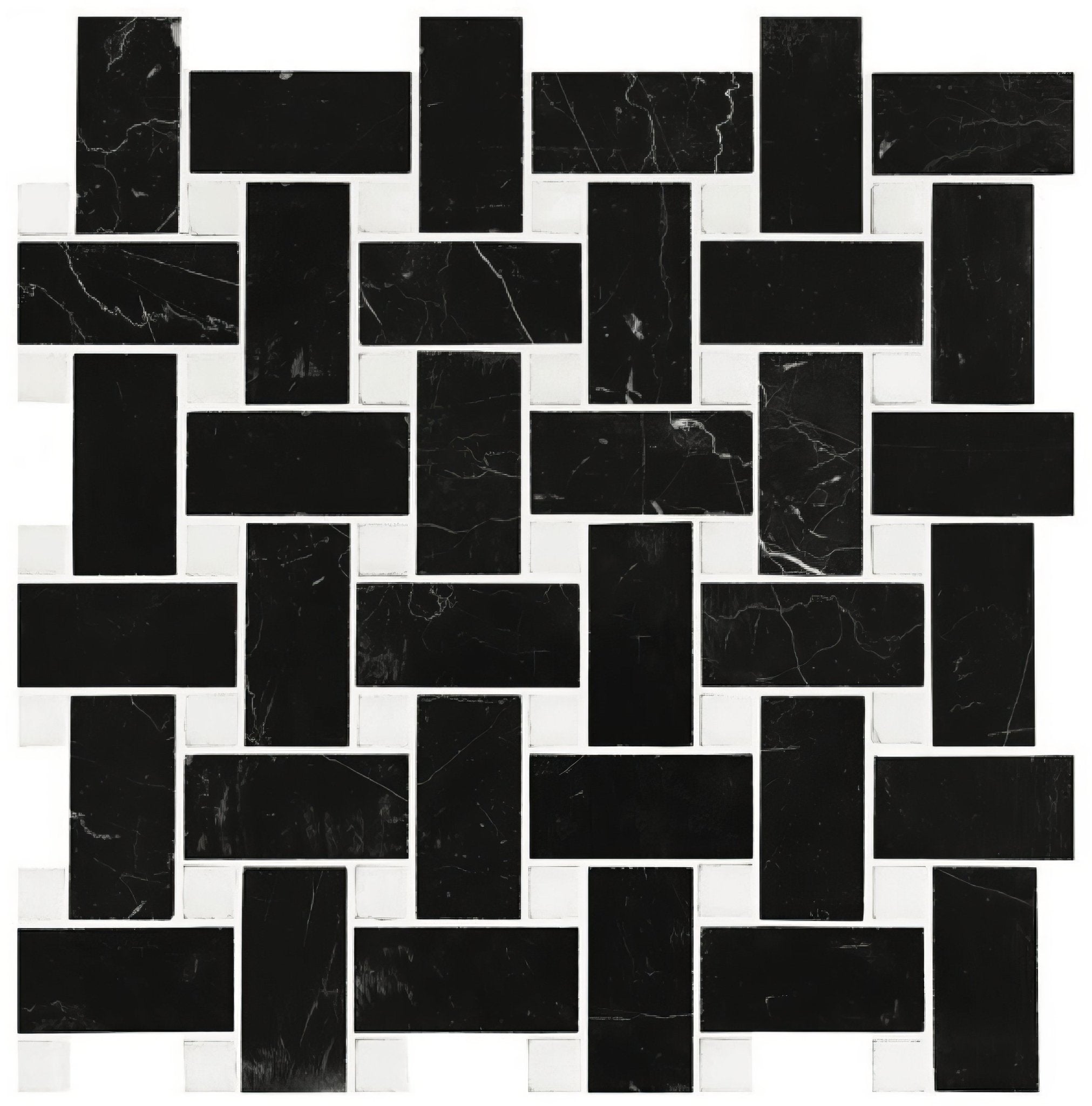 Basketweave (Black with White dot) Polished Marble Mosaic - Hyperion Tiles