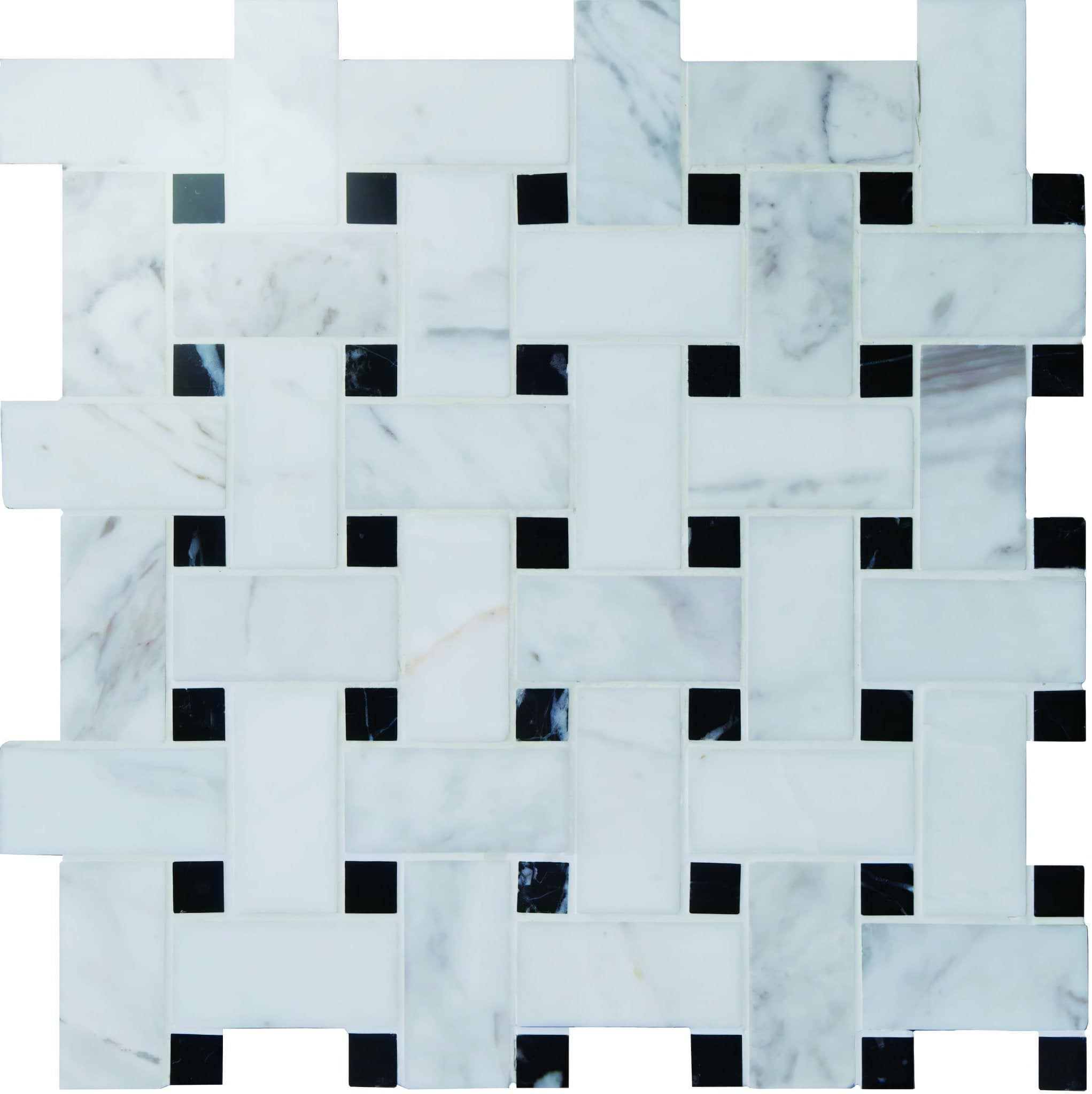 Basketweave (White with Black dot) Polished Marble Mosaic - Hyperion Tiles