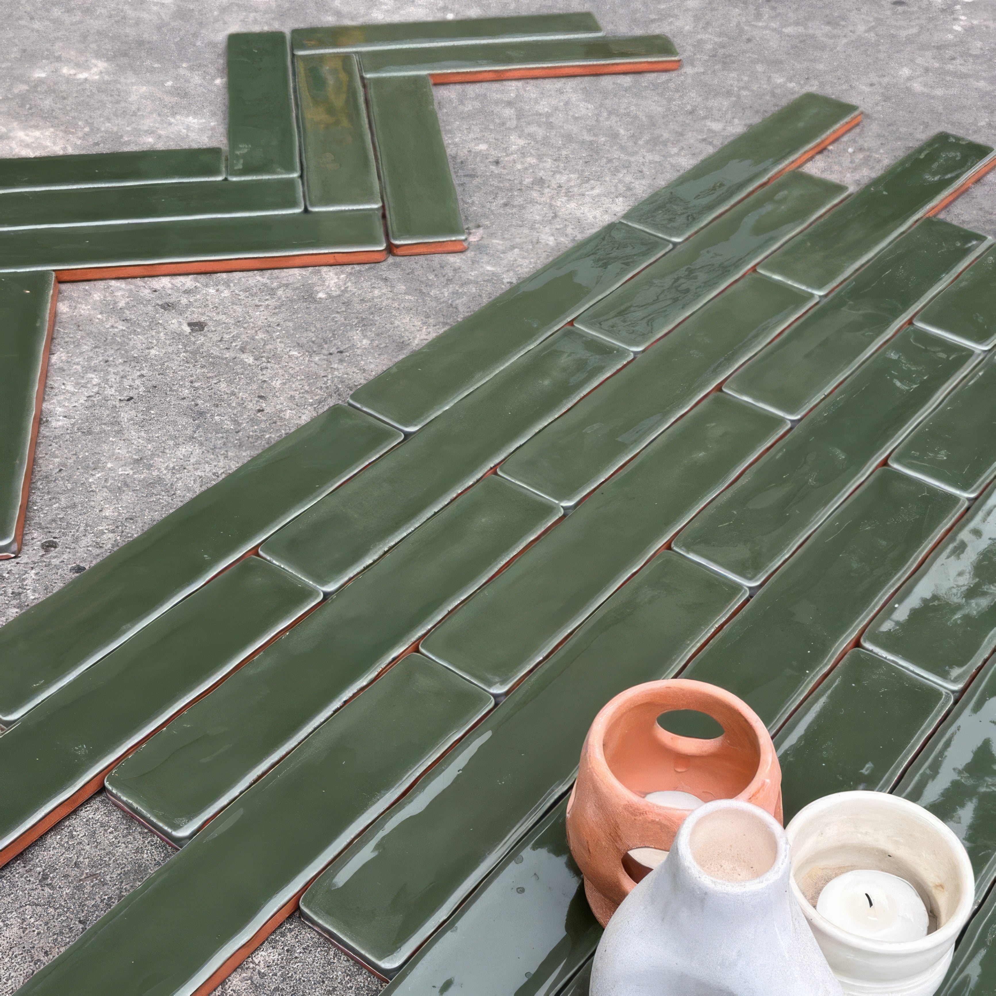 Bay Green Glazed Skinny Metro Tile By Hyperion Tiles