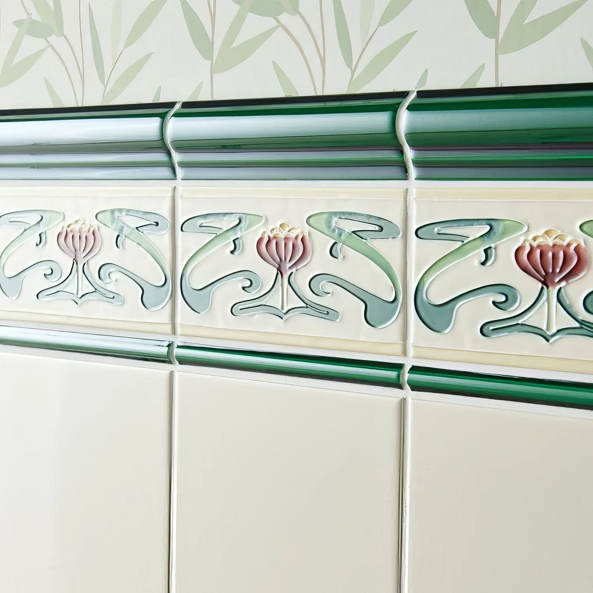 Belle Epoque Border Tube - Lined Single Tile on County White - Hyperion Tiles