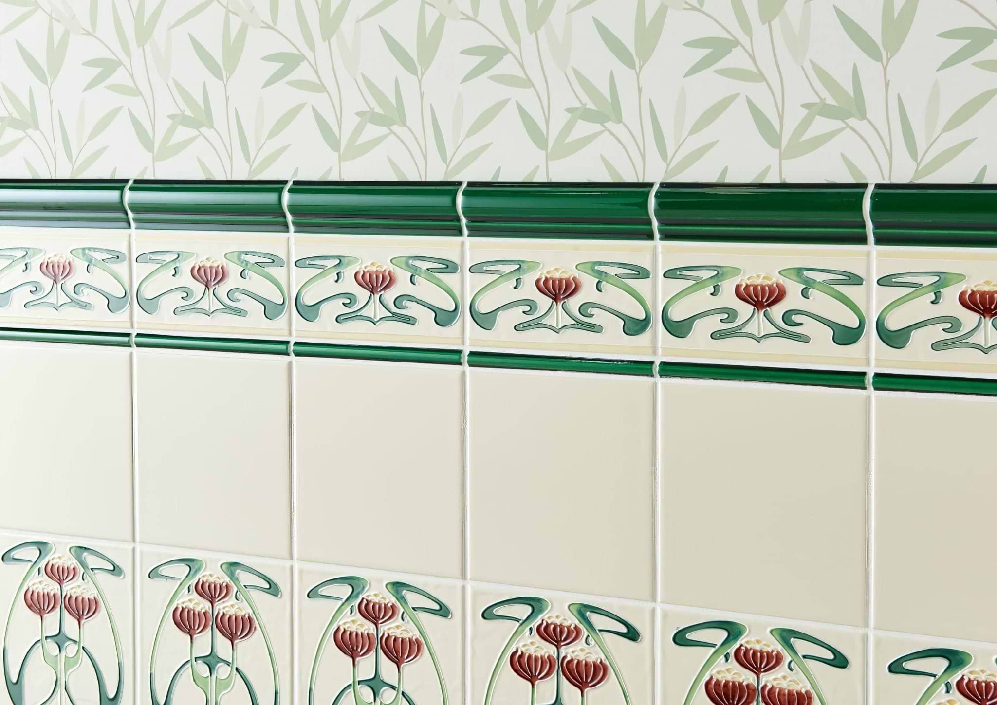 Belle Epoque Tube - Lined Single Tile on County White - Hyperion Tiles