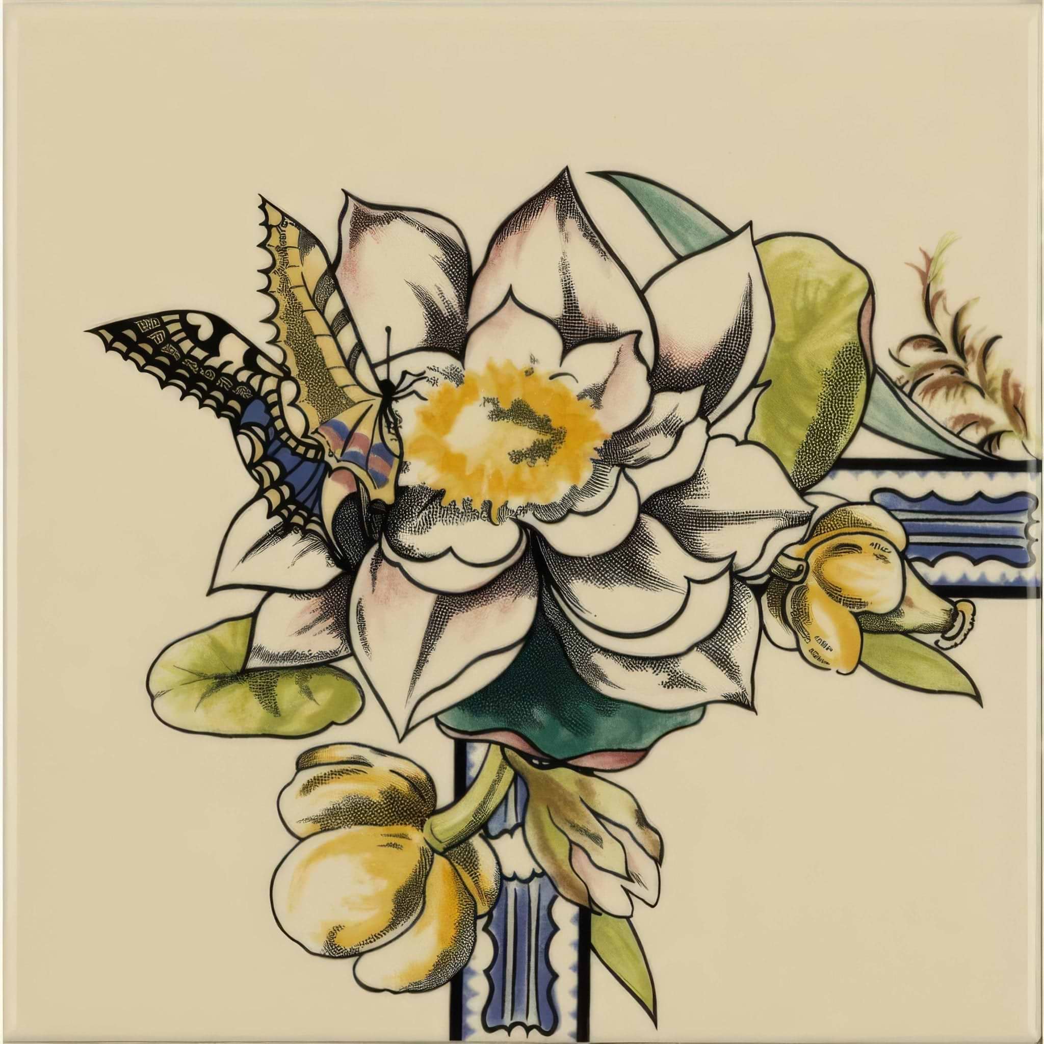 Birds And Butterfly Corner On County White (1) - Hyperion Tiles
