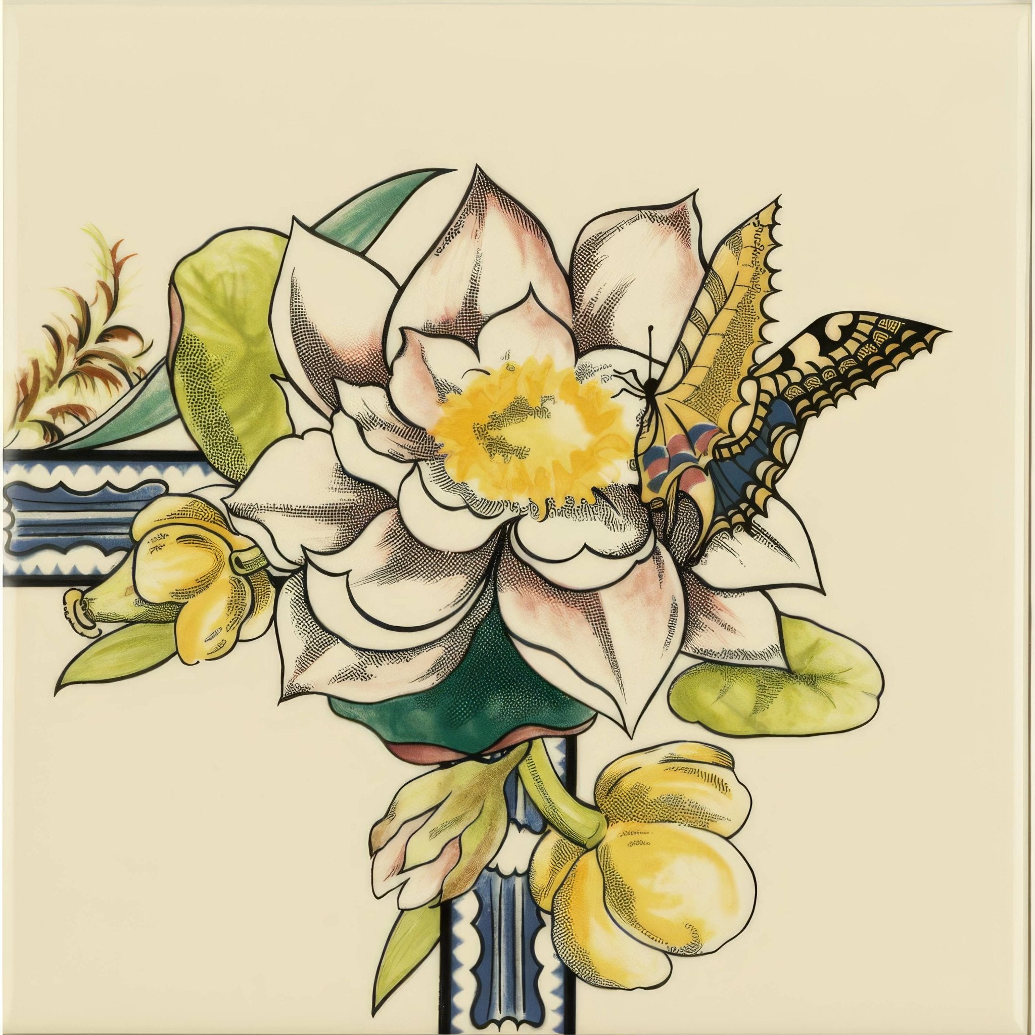 Birds And Butterfly Corner On County White (2) - Hyperion Tiles