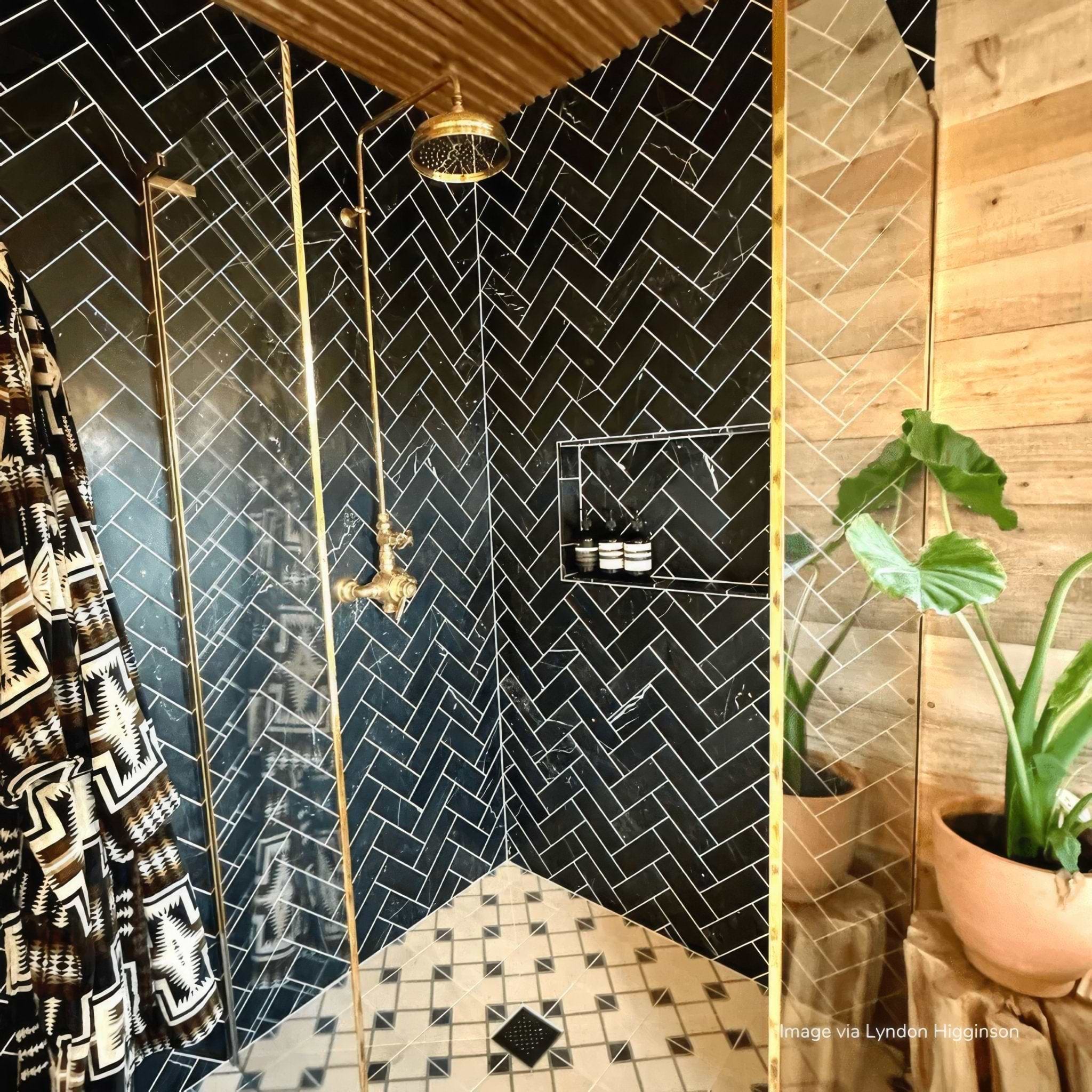 Black Herringbone Honed Marble Tile - Hyperion Tiles
