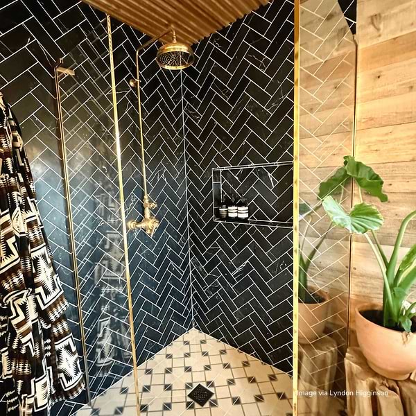 Black Herringbone Honed Marble Tile - Hyperion Tiles