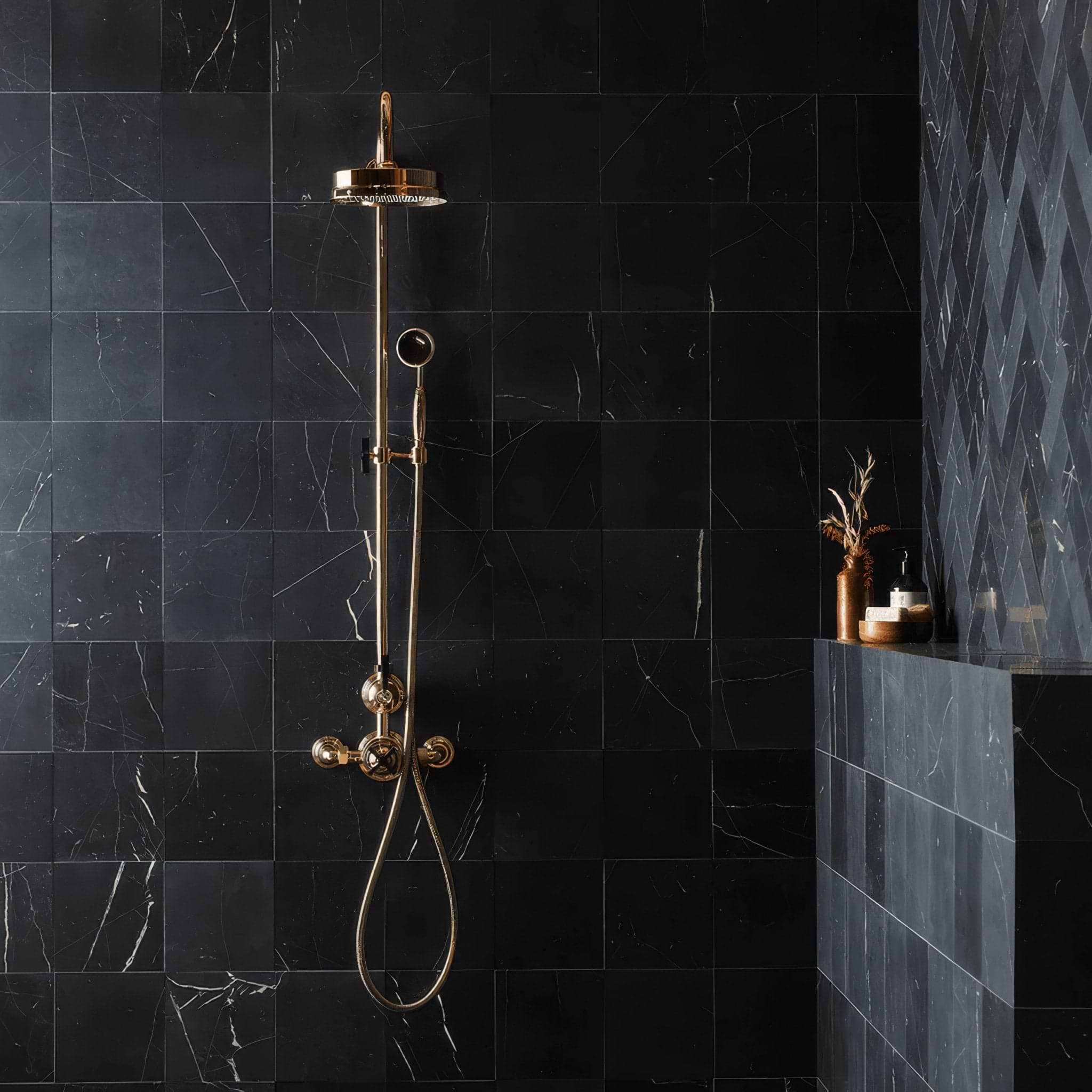 Black Herringbone Honed Marble Tile - Hyperion Tiles