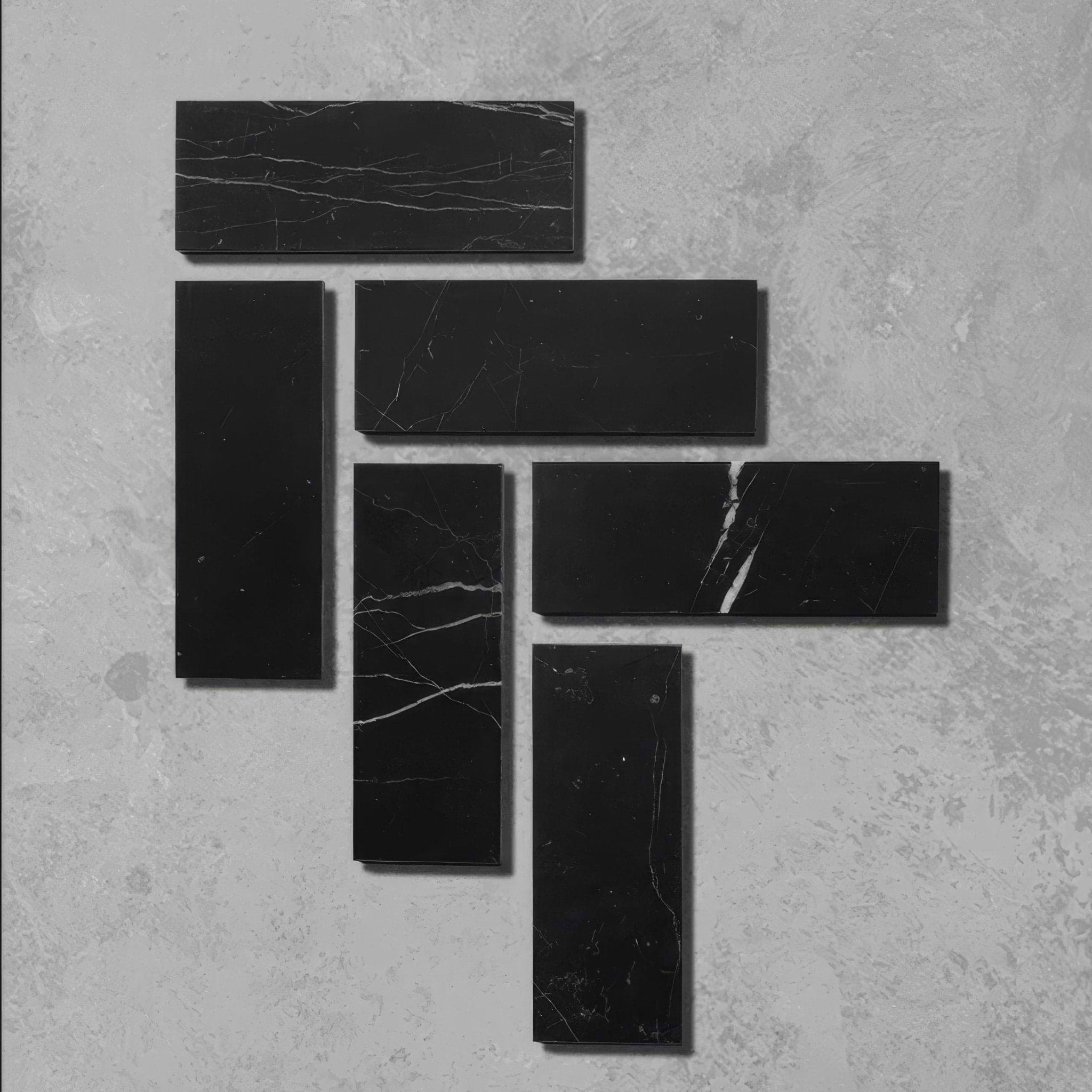 Black Herringbone Honed Marble Tile - Hyperion Tiles
