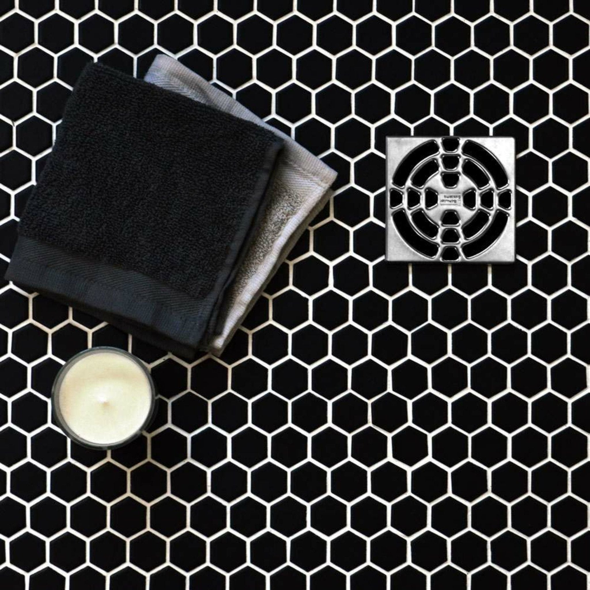 Black Honeycomb Floor Mosaic - Hyperion Tiles