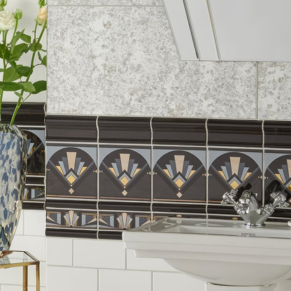 Black Manhattan Border With real Gold and Platinum on Black - Hyperion Tiles