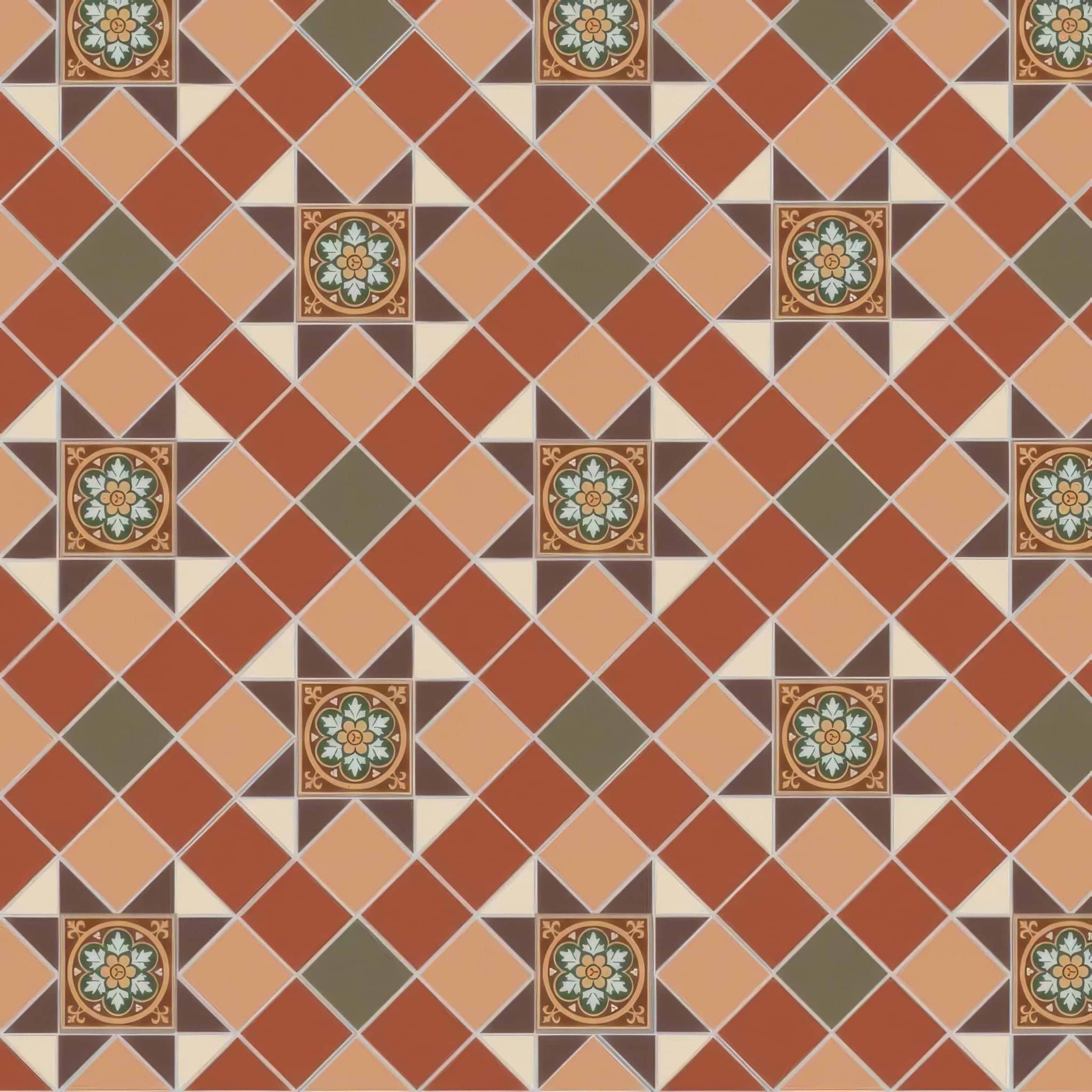 Blenheim Brown, Buff, Green, Red & White with Livingstone Green on Buff - Hyperion Tiles