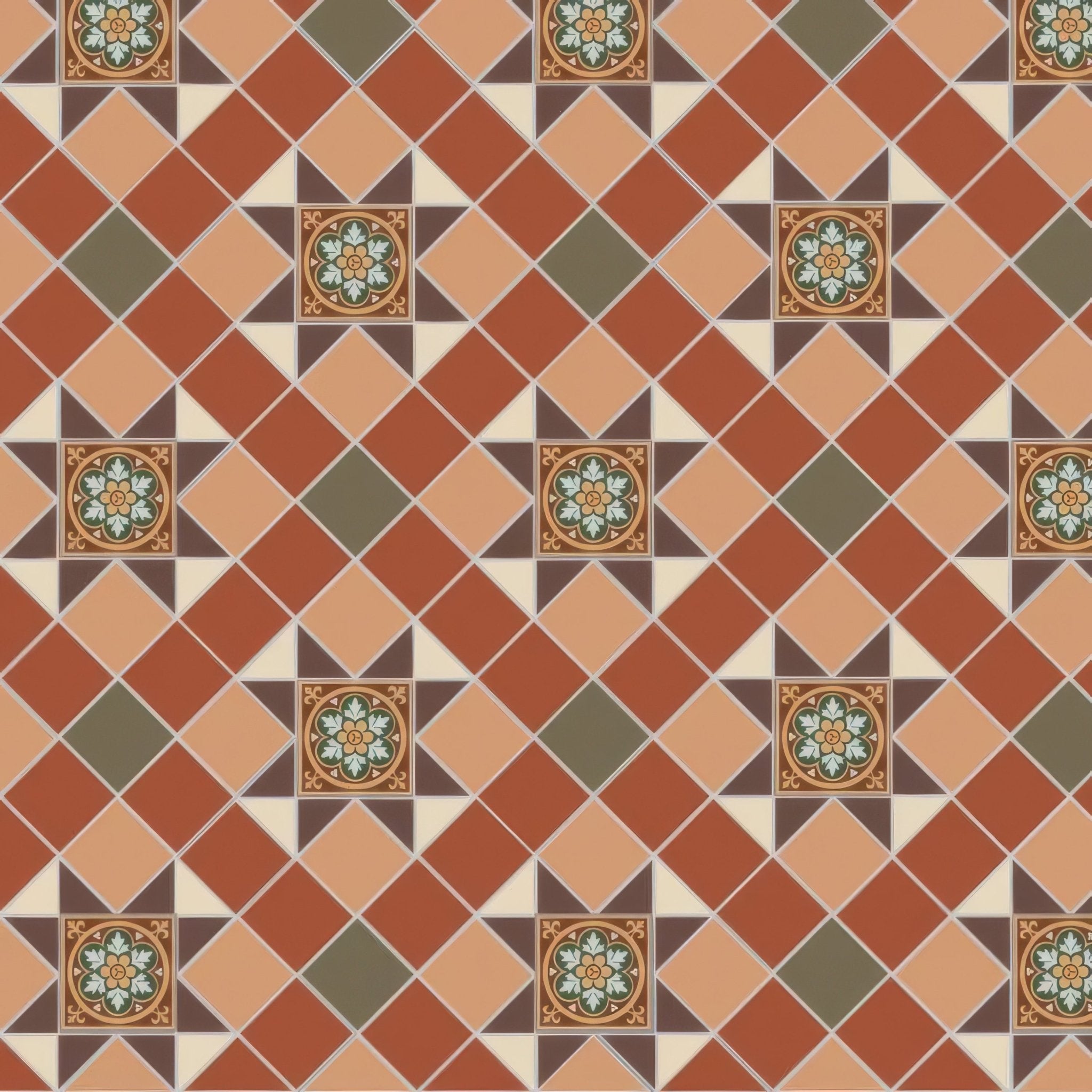 Blenheim Brown, Buff, Green, Red & White with Livingstone Green on Buff - Hyperion Tiles