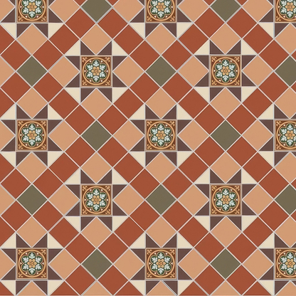 Blenheim Brown, Buff, Green, Red & White with Livingstone Green on Buff - Hyperion Tiles
