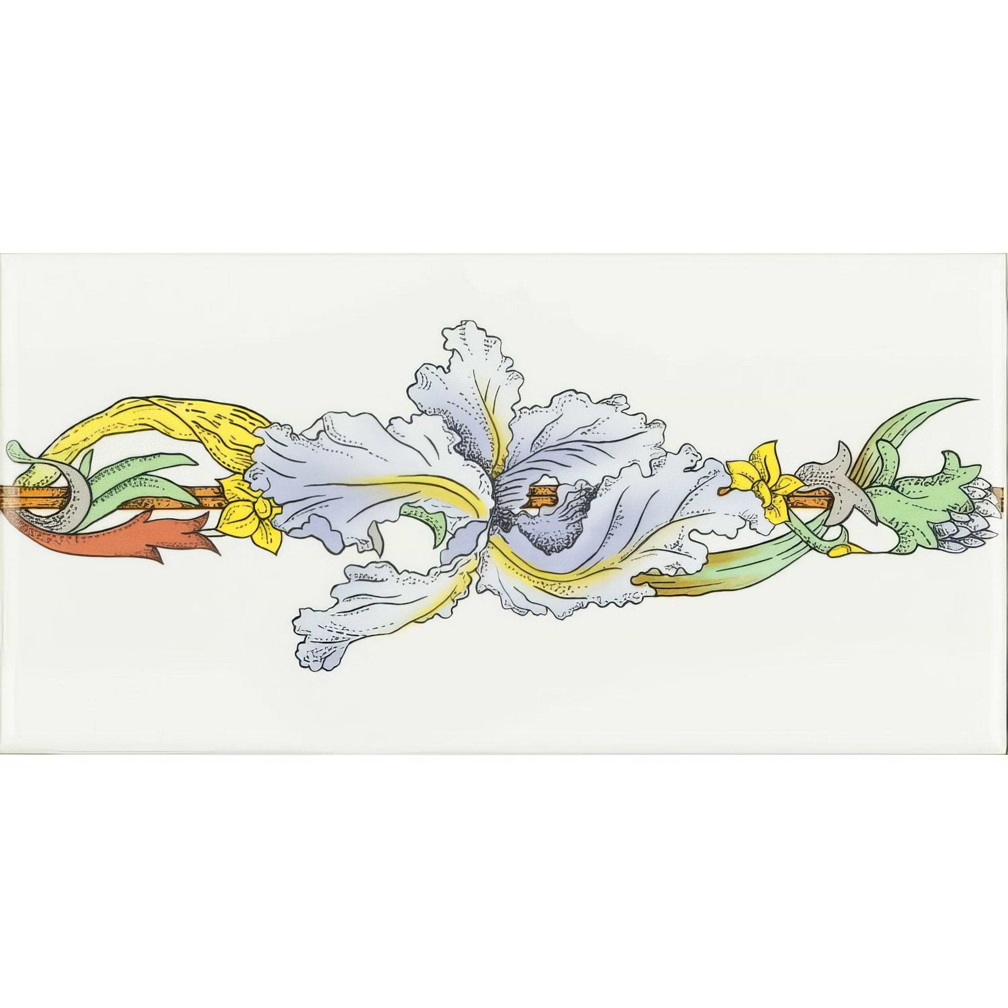 Blue Iris Border (half size) On Brilliant White - Hyperion Tiles
