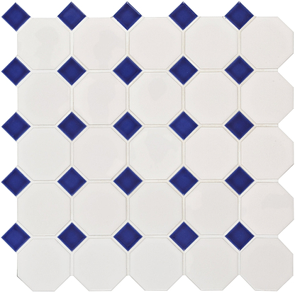 Blue Octagon & Dot Floor Mosaic - Hyperion Tiles