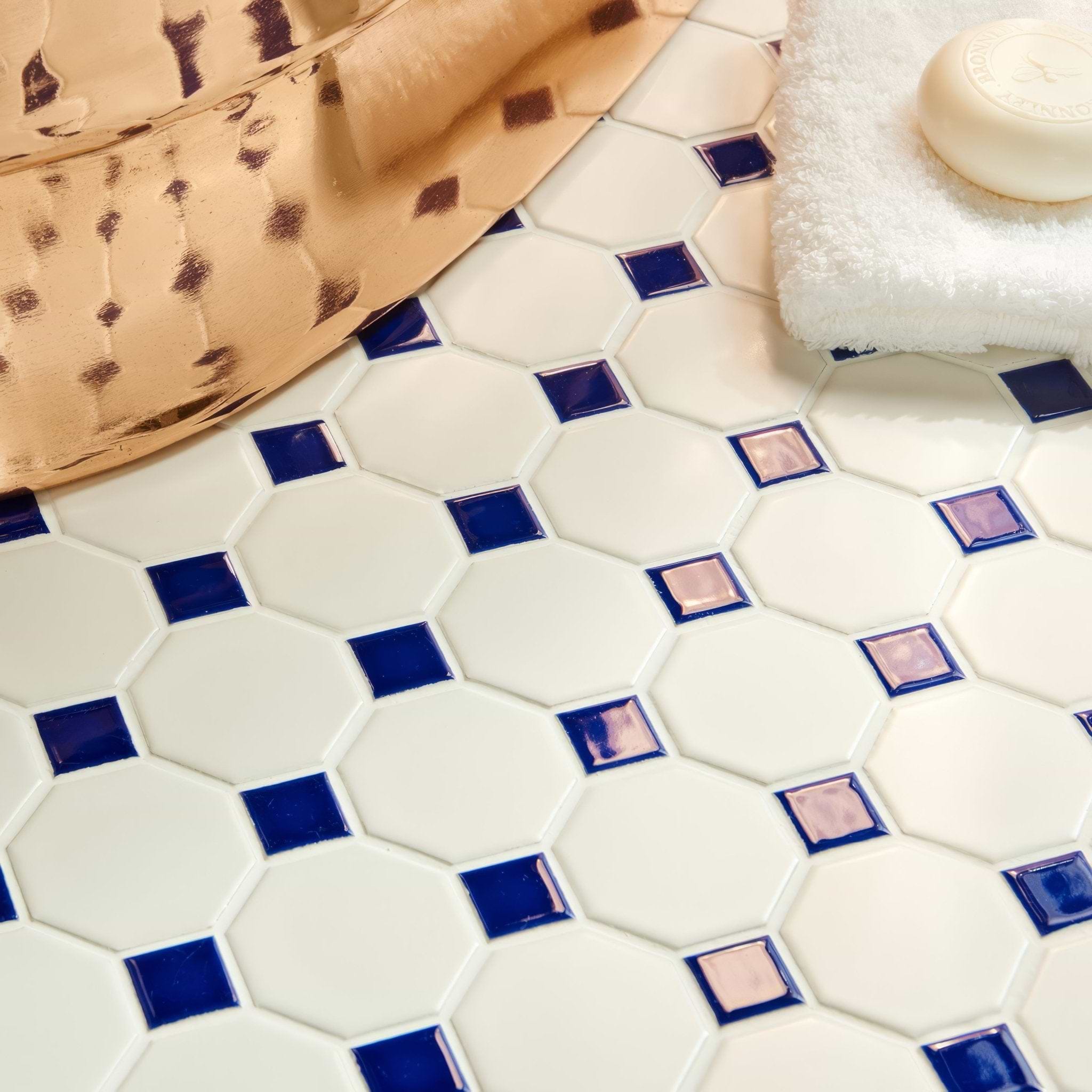 Blue Octagon & Dot Floor Mosaic - Hyperion Tiles