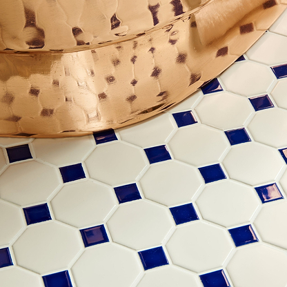 Blue Octagon & Dot Floor Mosaic - Hyperion Tiles