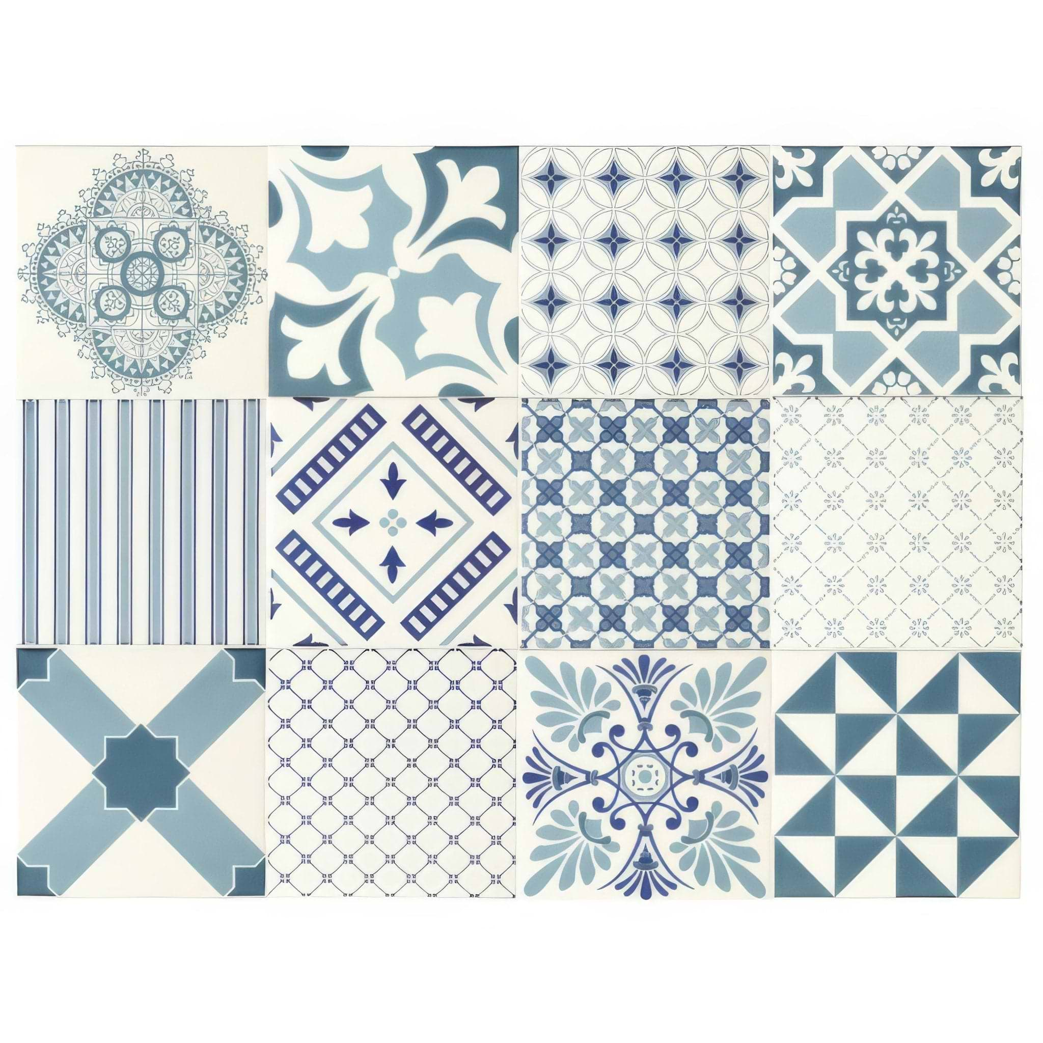 Blue Tapestry Set - 12 on Brilliant White - Hyperion Tiles