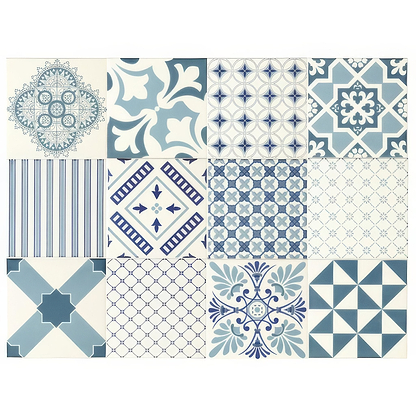 Blue Tapestry Set - 12 on Brilliant White - Hyperion Tiles
