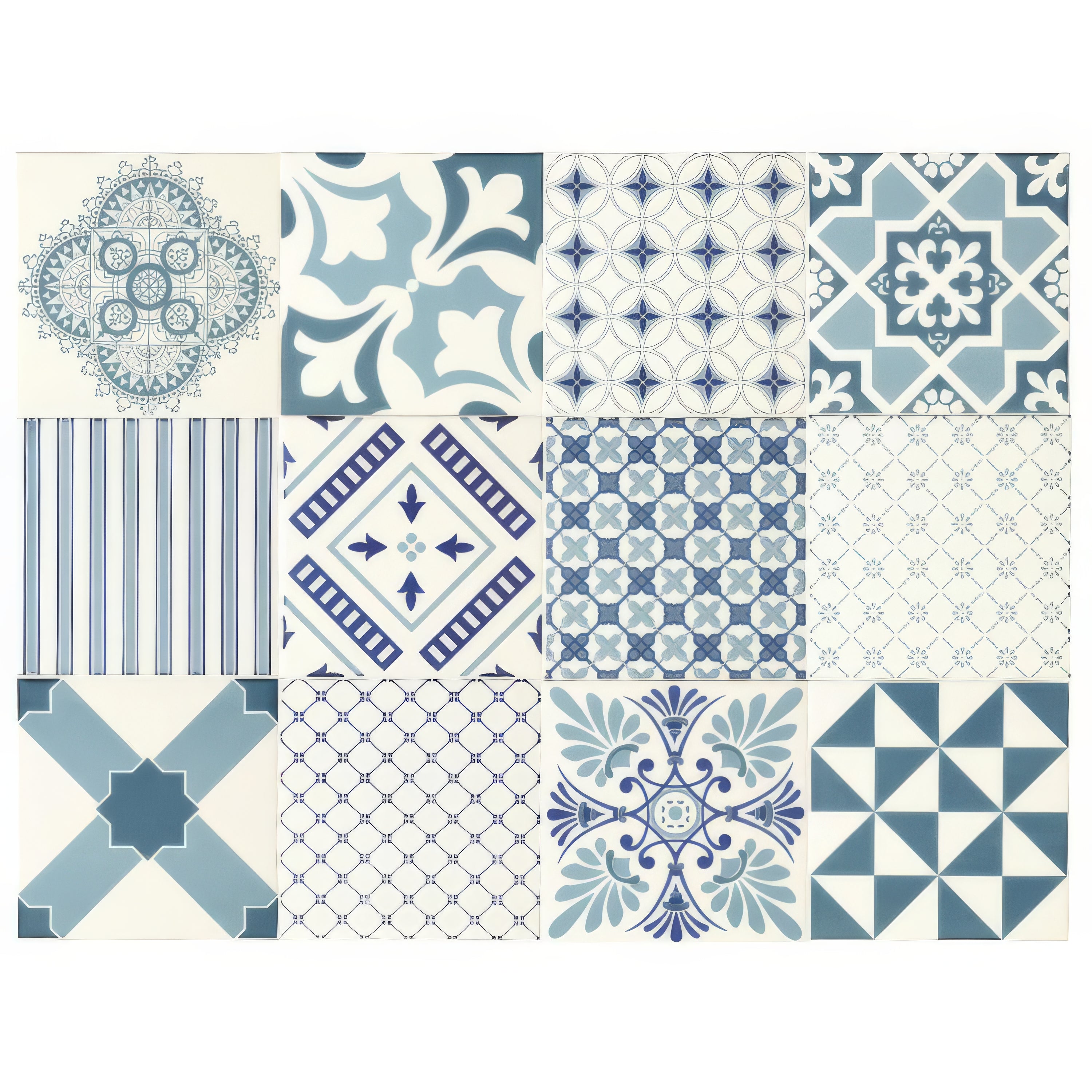 Blue Tapestry Set-12 on Brilliant White - Hyperion Tiles