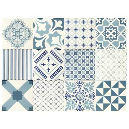 Blue Tapestry Set-12 on Brilliant White - Hyperion Tiles