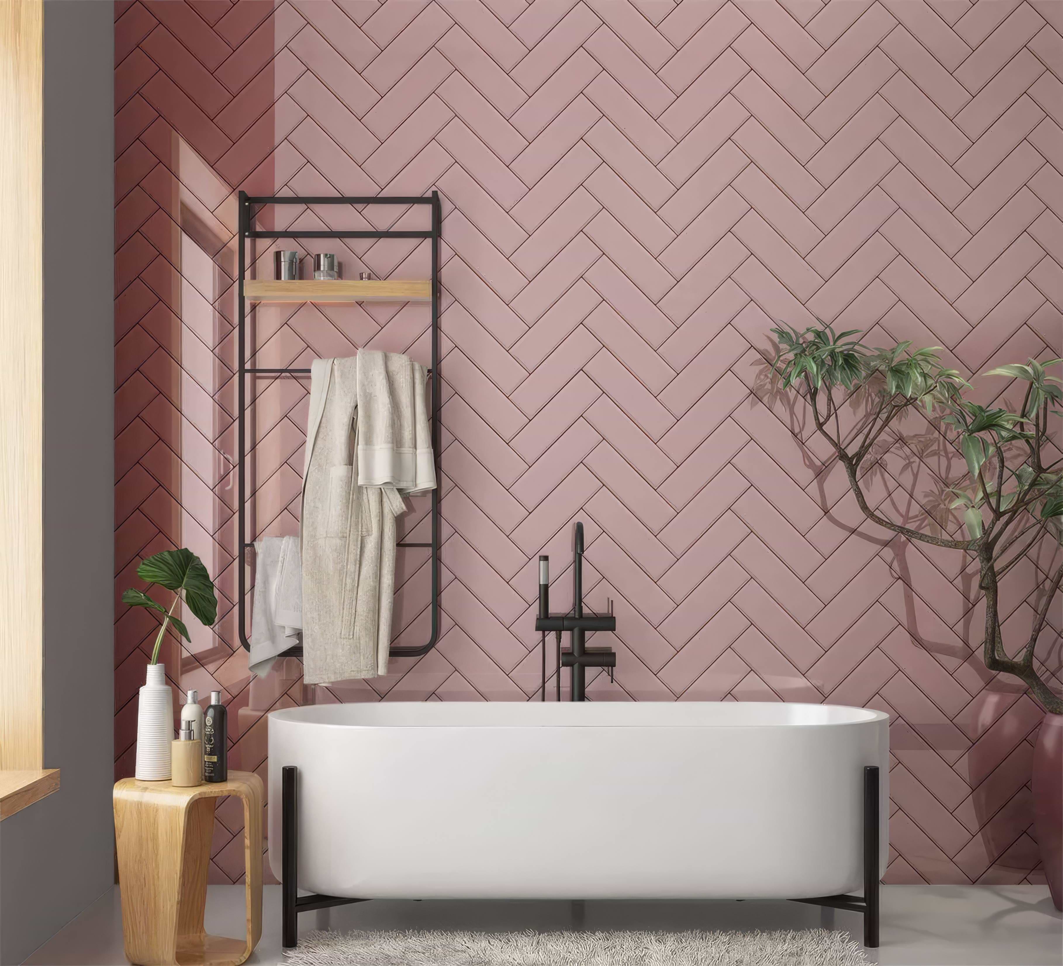 Pink Herringbone Shower Panel By Hyperion Tiles