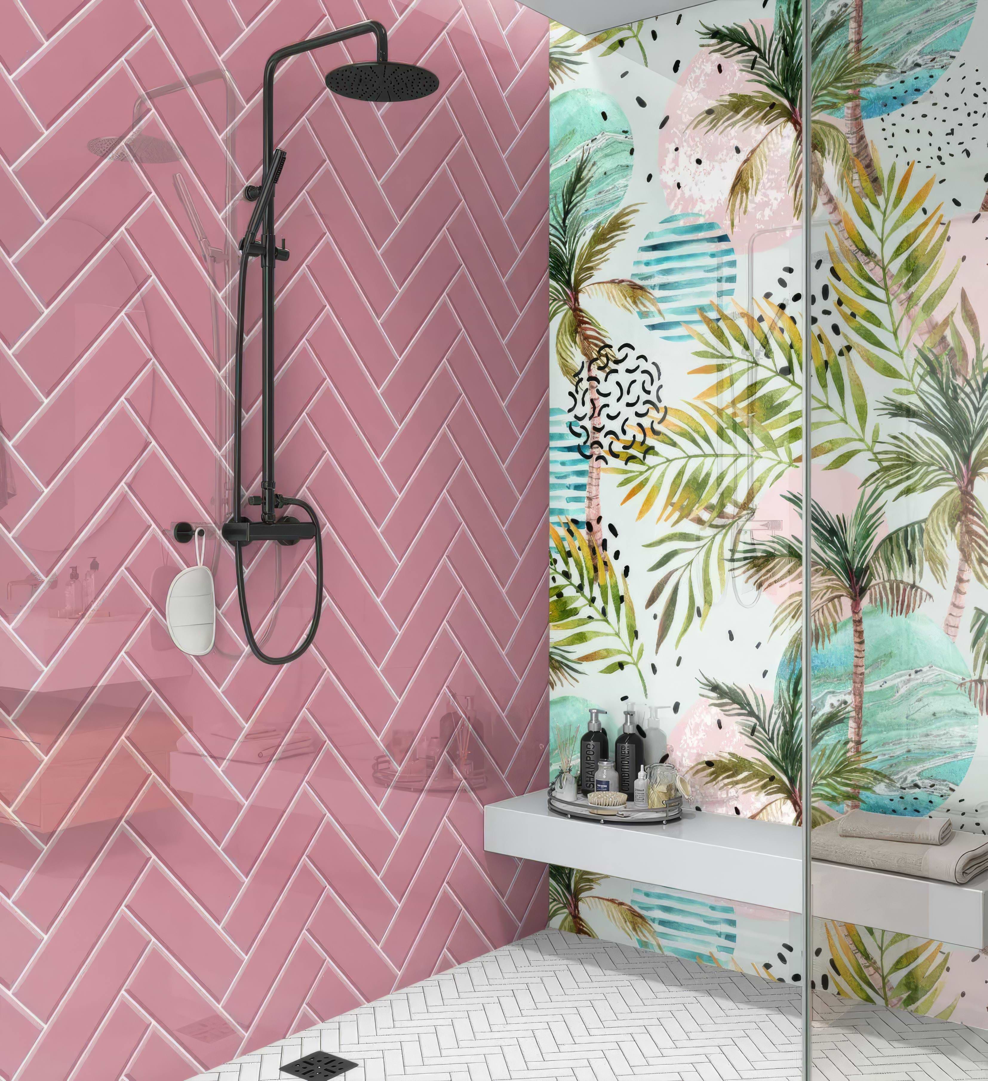 Pink Herringbone Shower Panel By Hyperion Tiles