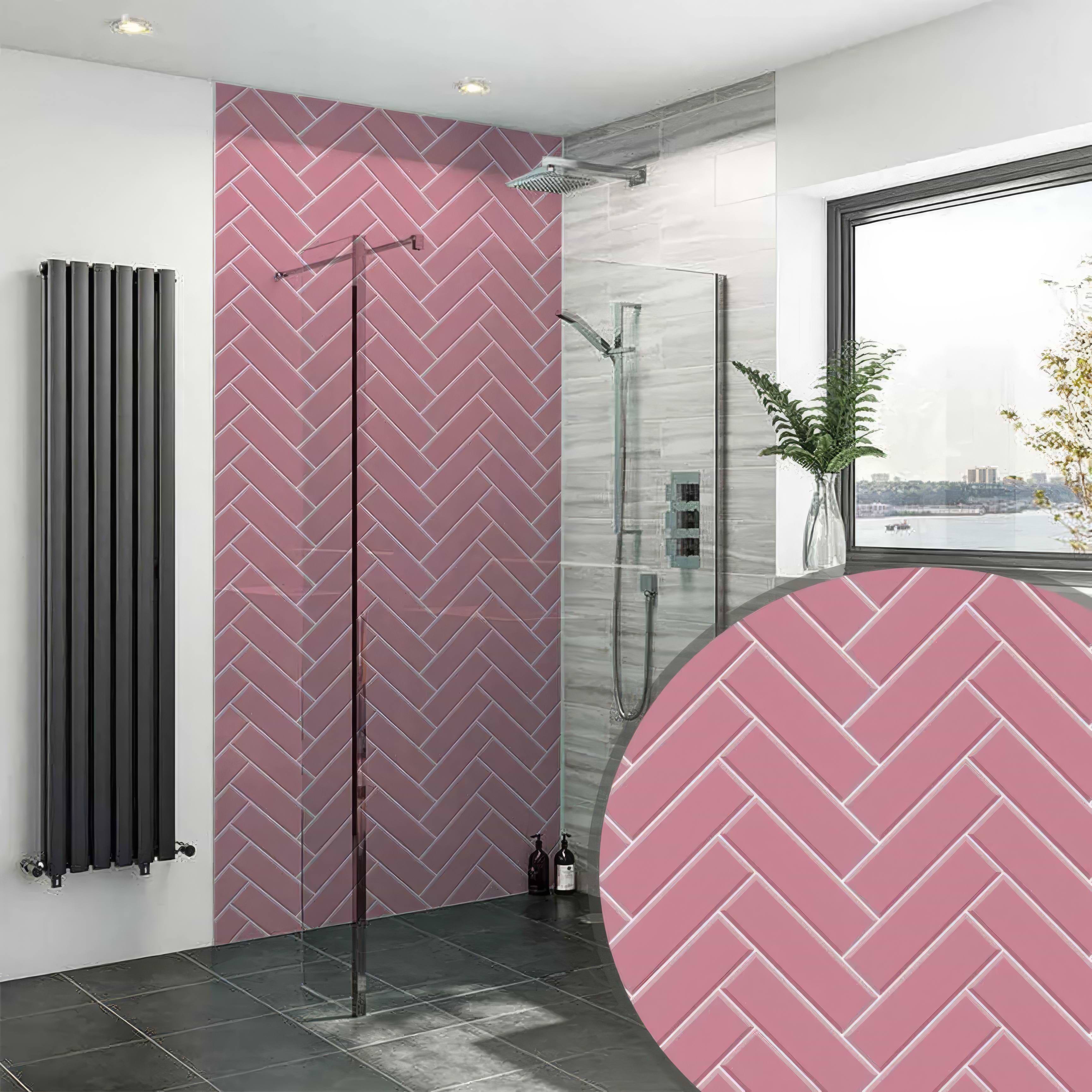 Pink Herringbone Shower Panel By Hyperion Tiles