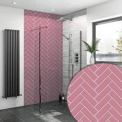 Pink Herringbone Shower Panel By Hyperion Tiles