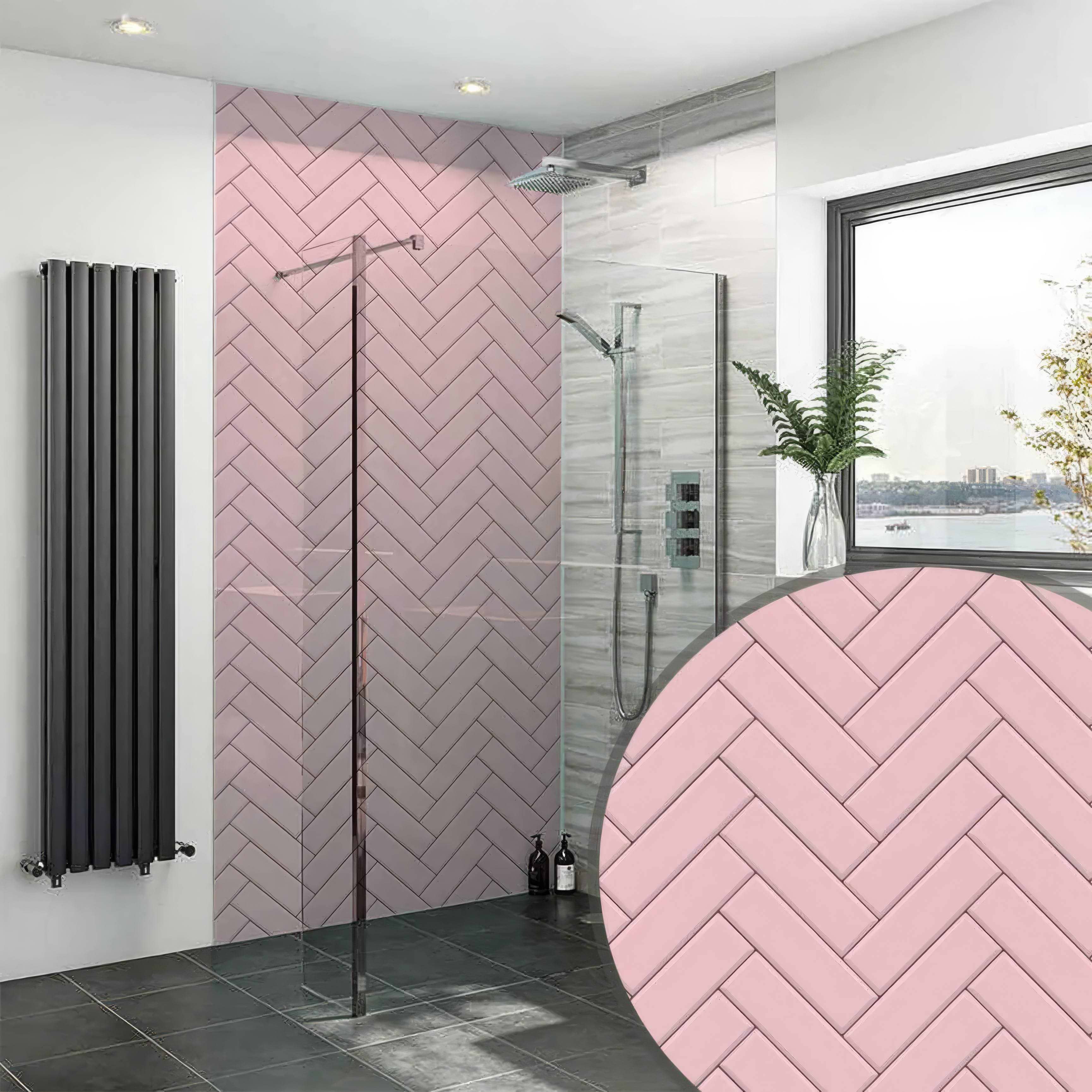Pink Herringbone Shower Panel By Hyperion Tiles