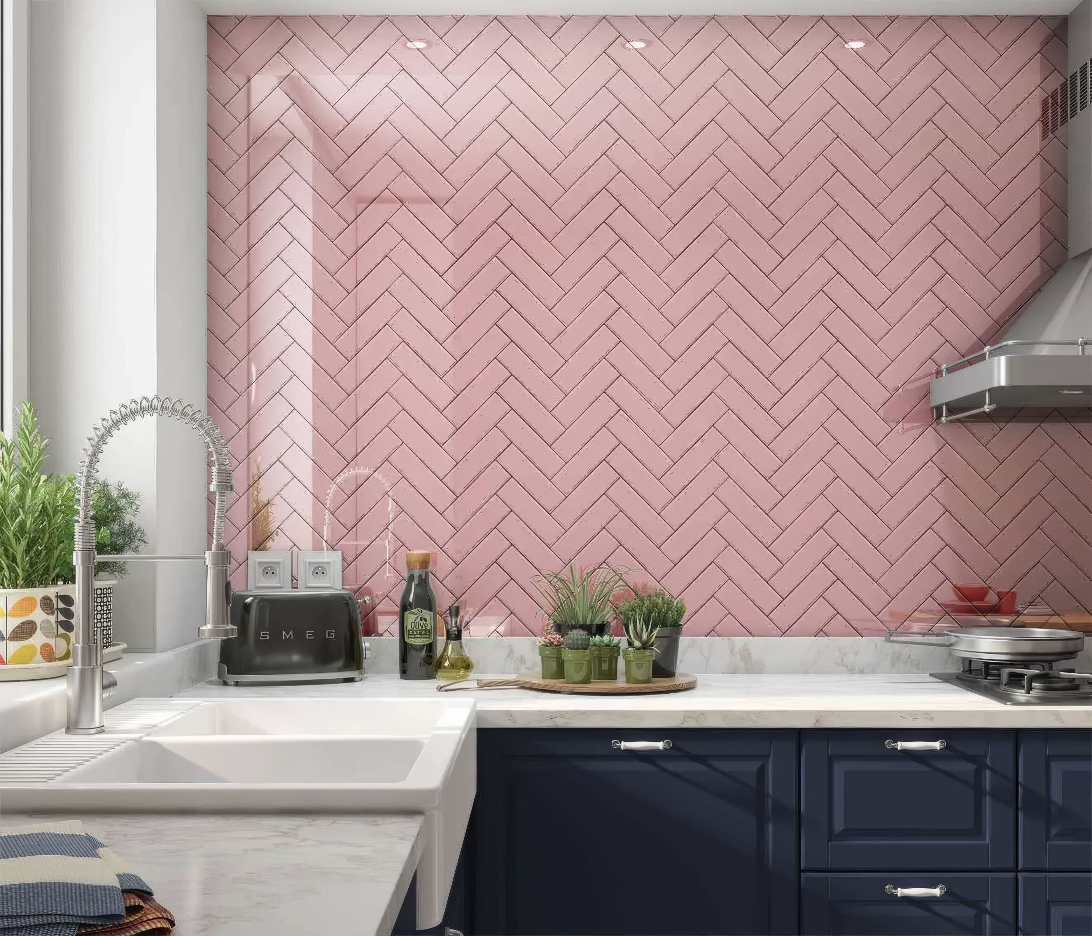 Pink Herringbone Shower Panel By Hyperion Tiles