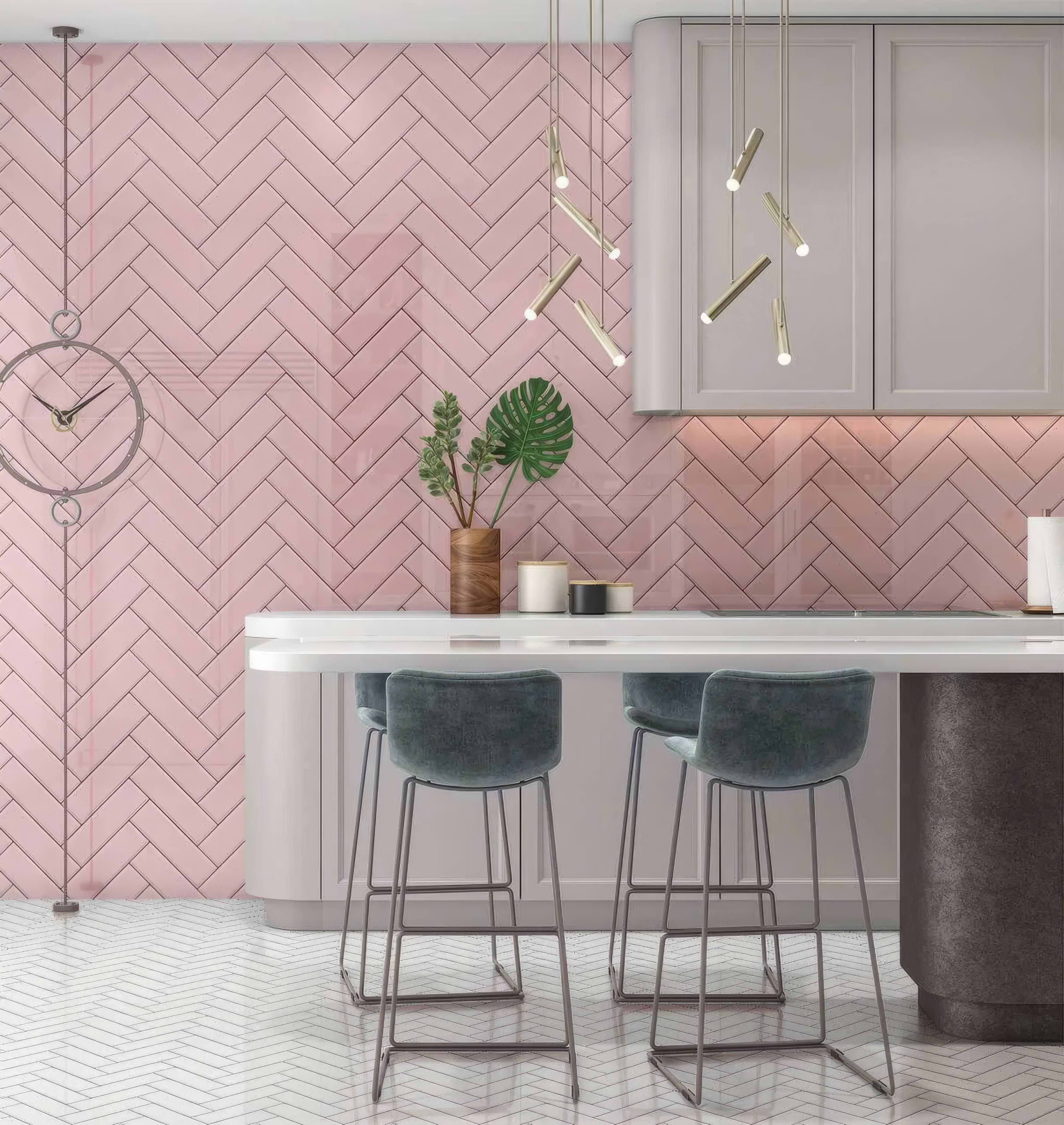 Pink Herringbone Shower Panel By Hyperion Tiles