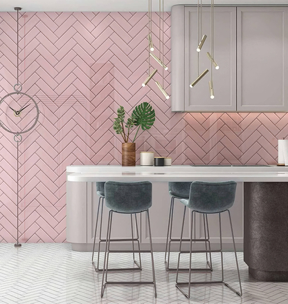Pink Herringbone Shower Panel By Hyperion Tiles