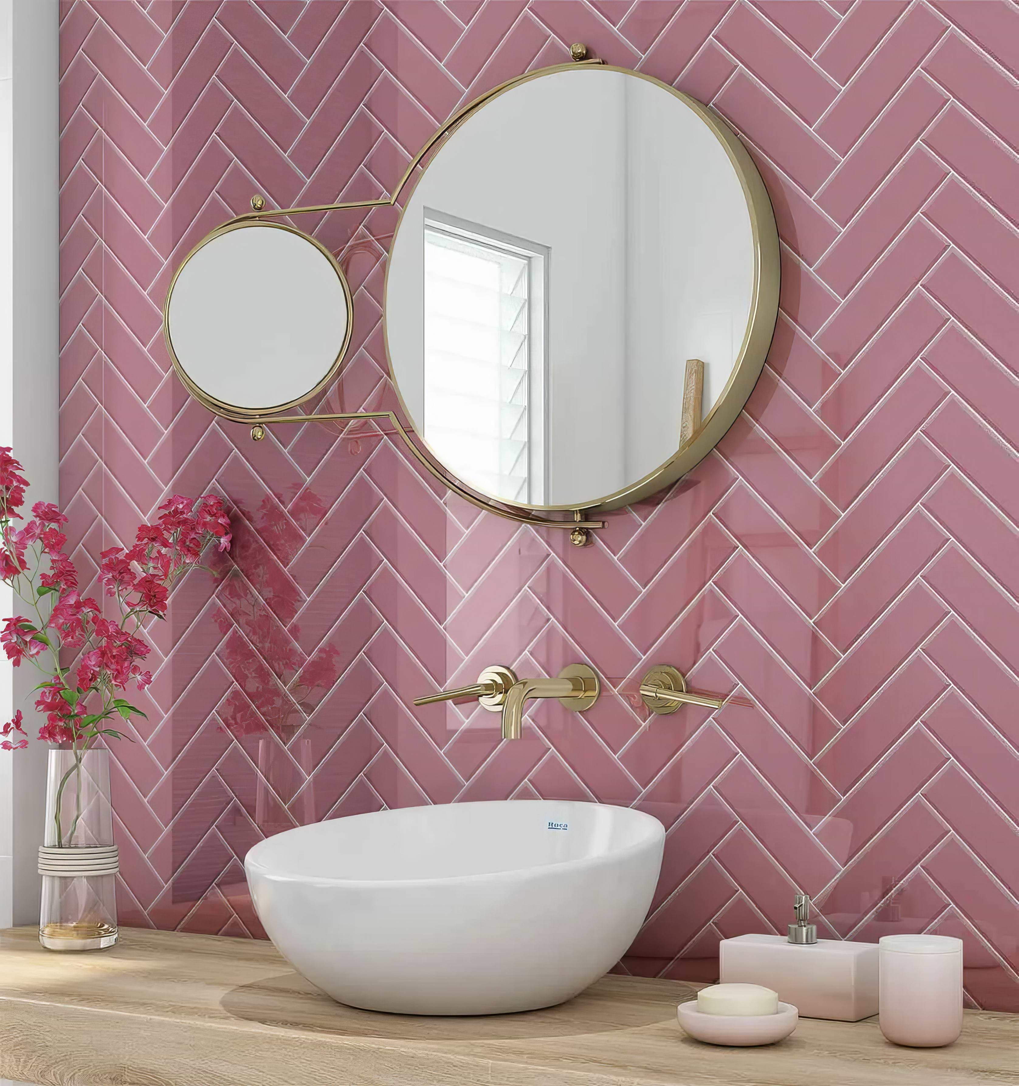 Pink Herringbone Shower Panel By Hyperion Tiles