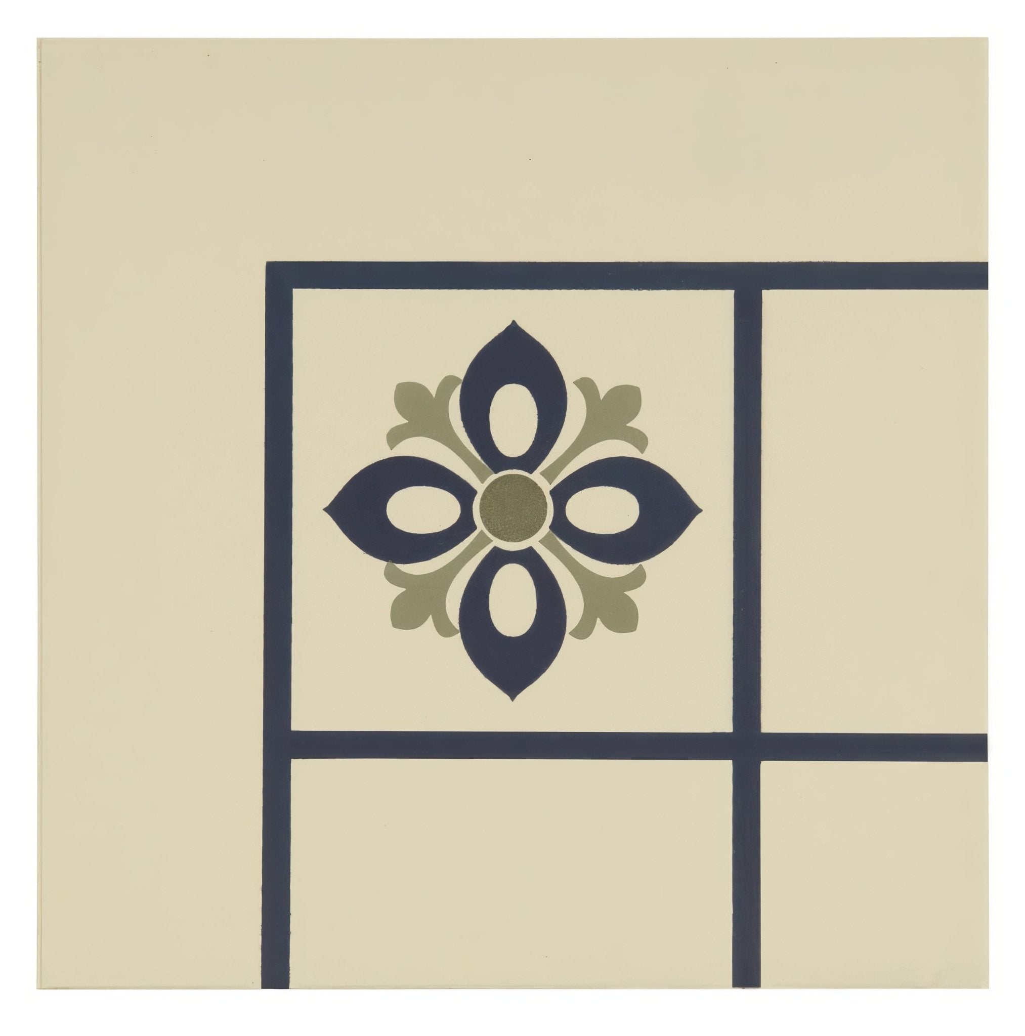 Bohemia Corner Dublin, Khaki and Dark Blue on White - Hyperion Tiles