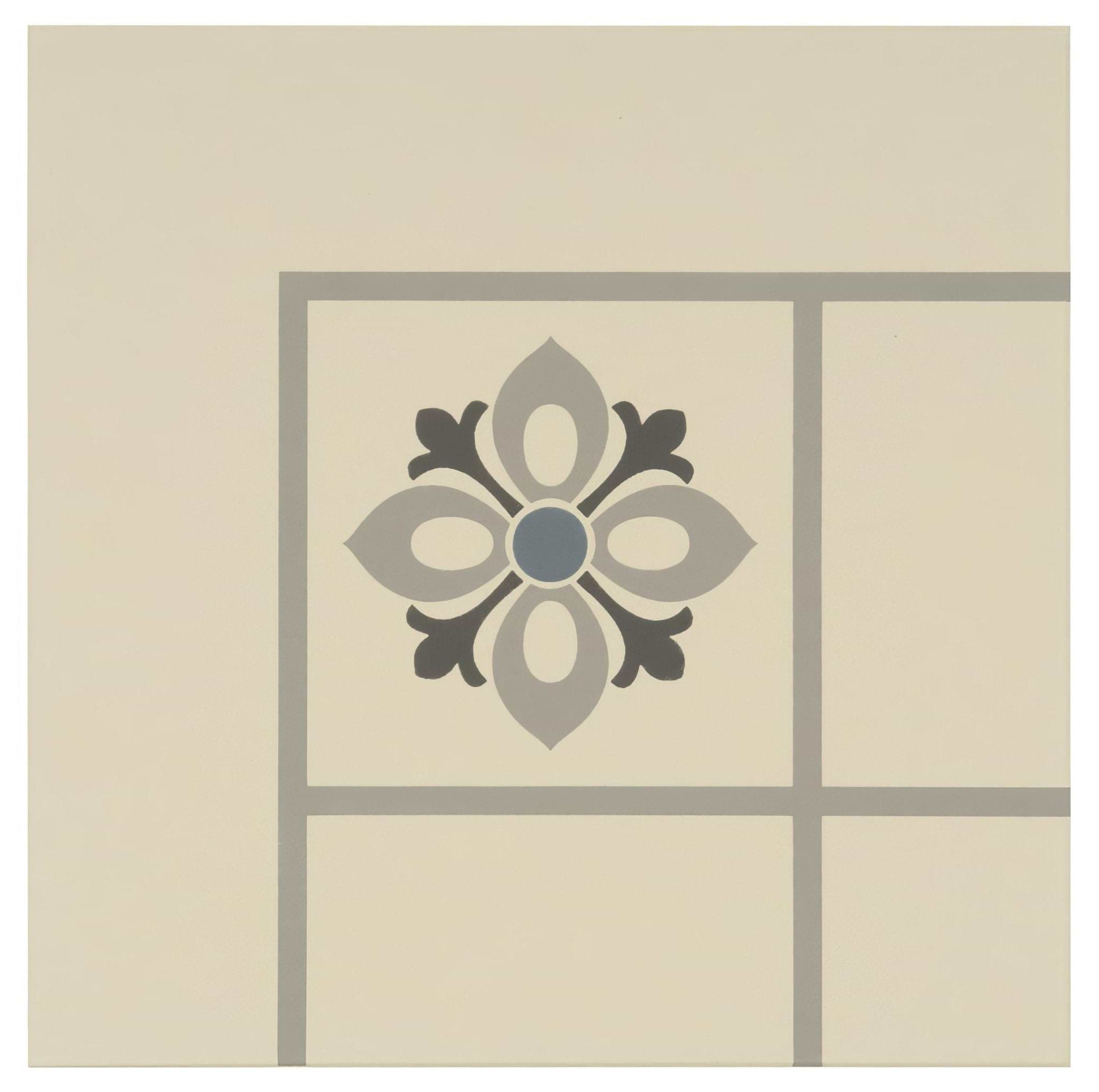 Bohemia Corner Light Blue, Light Grey and Dark Grey on White - Hyperion Tiles