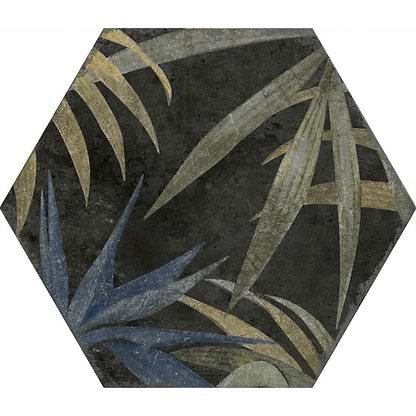Botanical Hexagon Black Floral - Hyperion Tiles