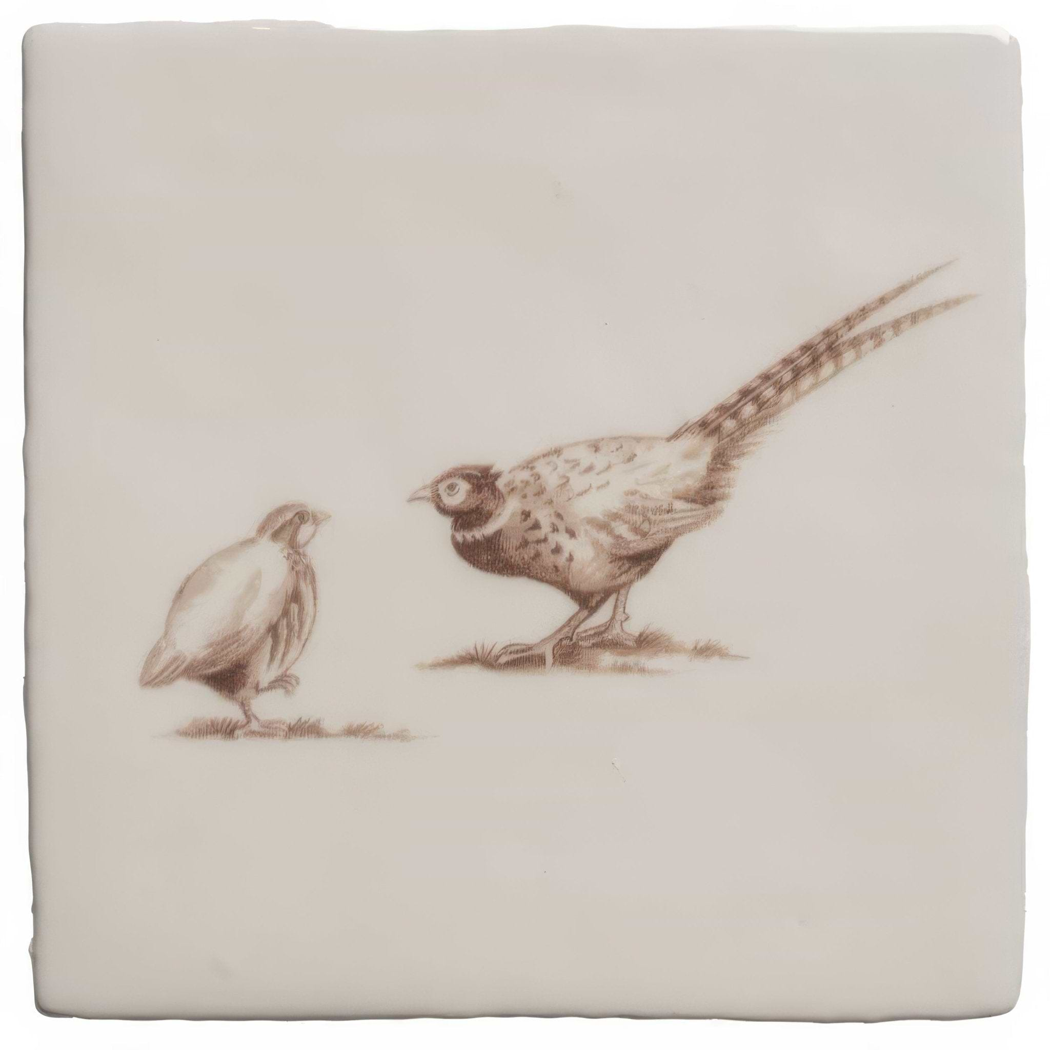 Brace of Pheasant Sepia on Cotton - Hyperion Tiles