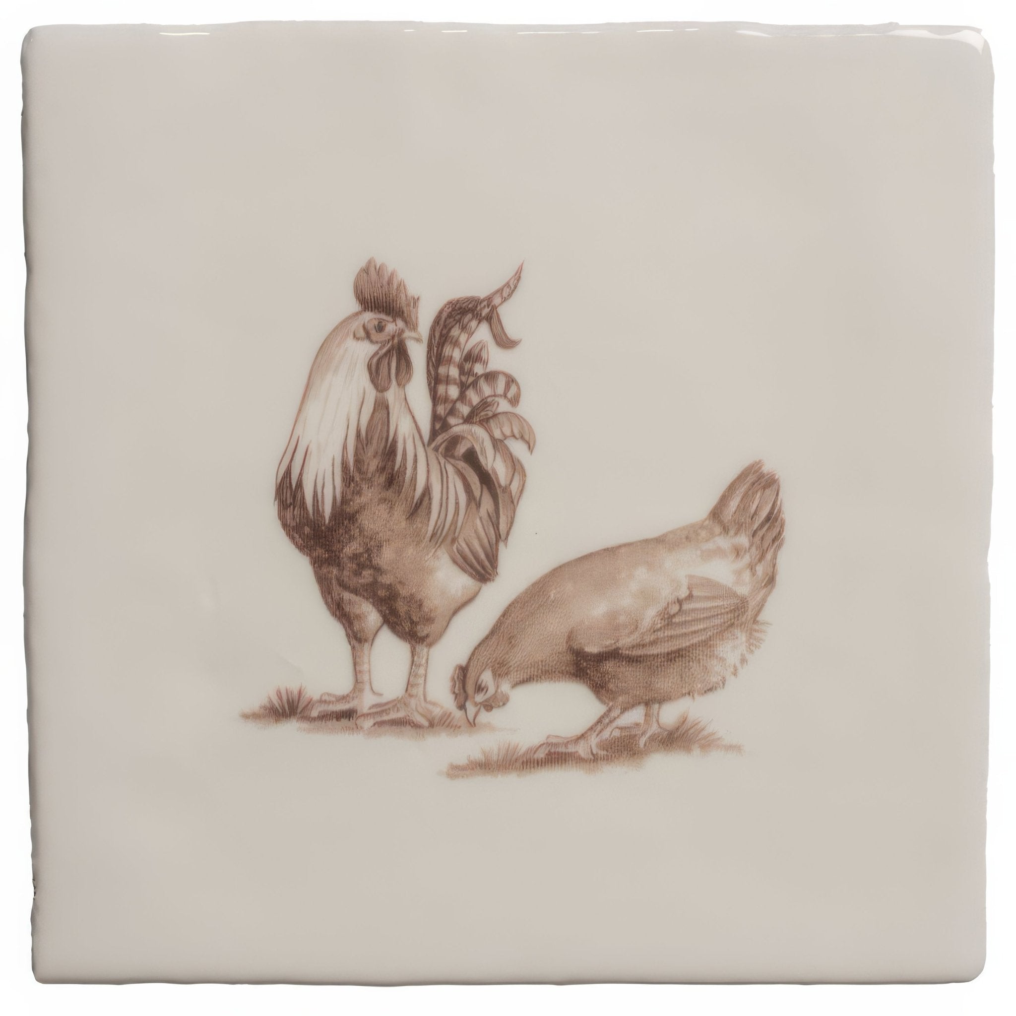 Brood of Chickens Sepia on Cotton - Hyperion Tiles