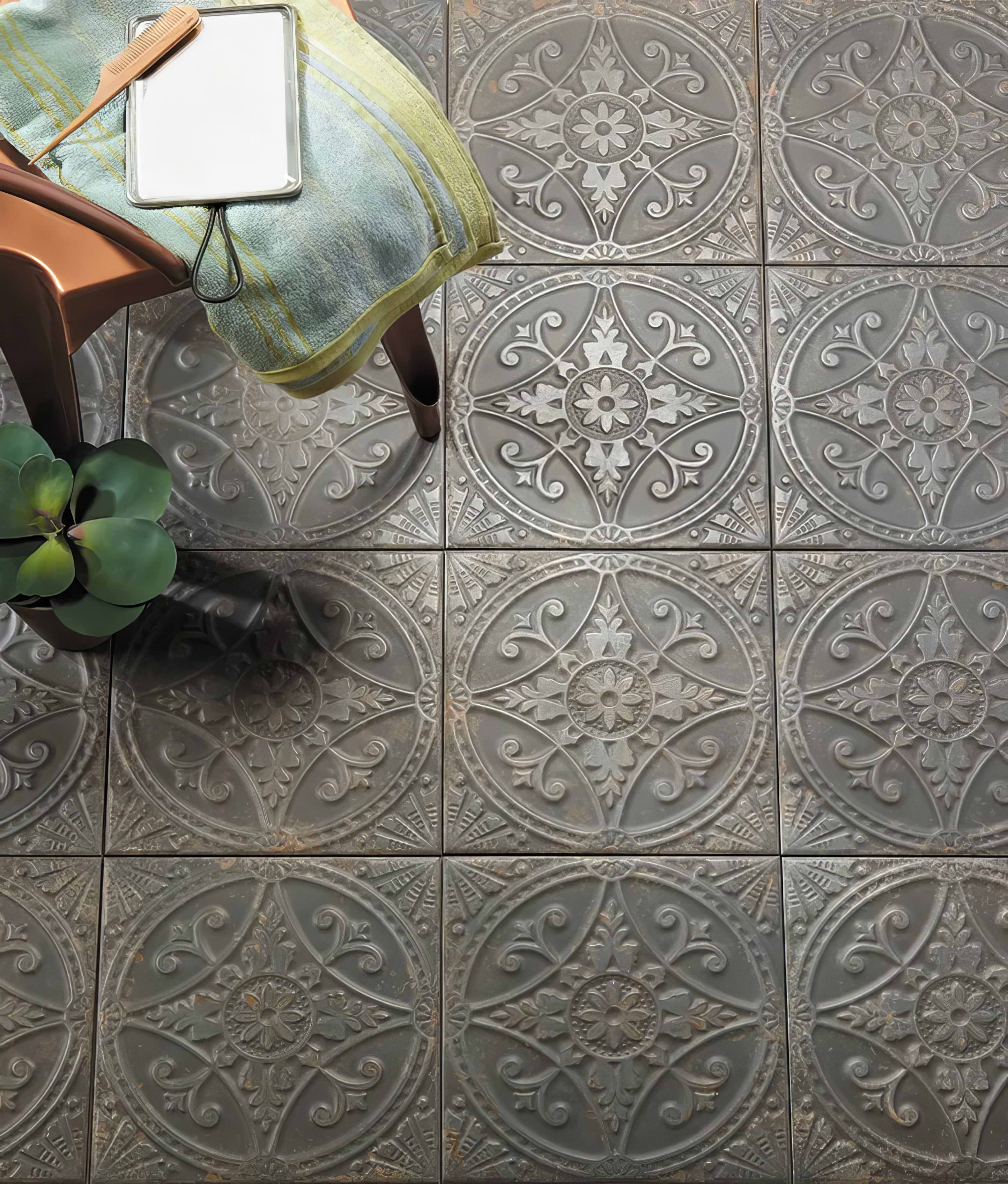 Brooklyn Embossed Ceramic Pewter - Hyperion Tiles