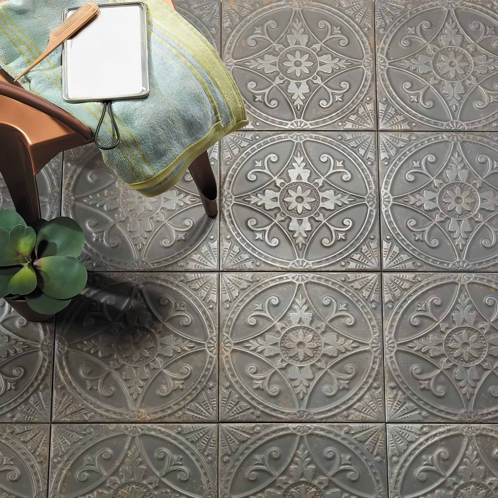 Brooklyn Embossed Ceramic Pewter - Hyperion Tiles