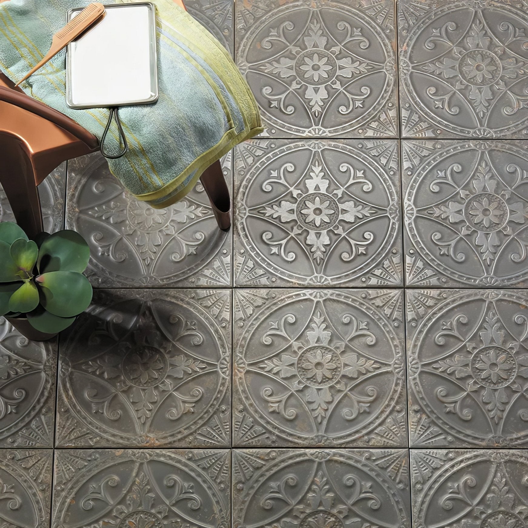 Brooklyn Embossed Ceramic Pewter - Hyperion Tiles