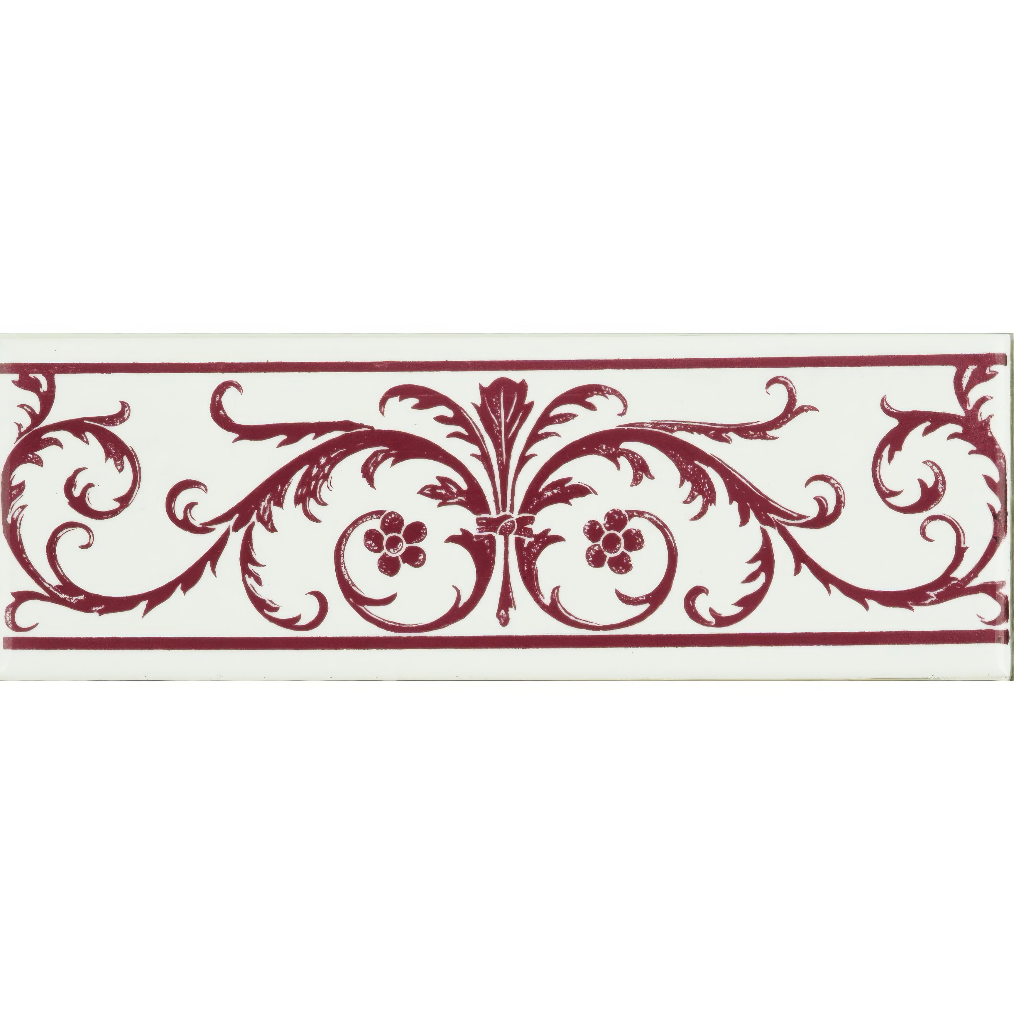 Acanthus Burgundy On Brilliant White - Hyperion Tiles