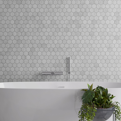 Carrara White Polished Hexagon Mosaic Tile - Hyperion Tiles