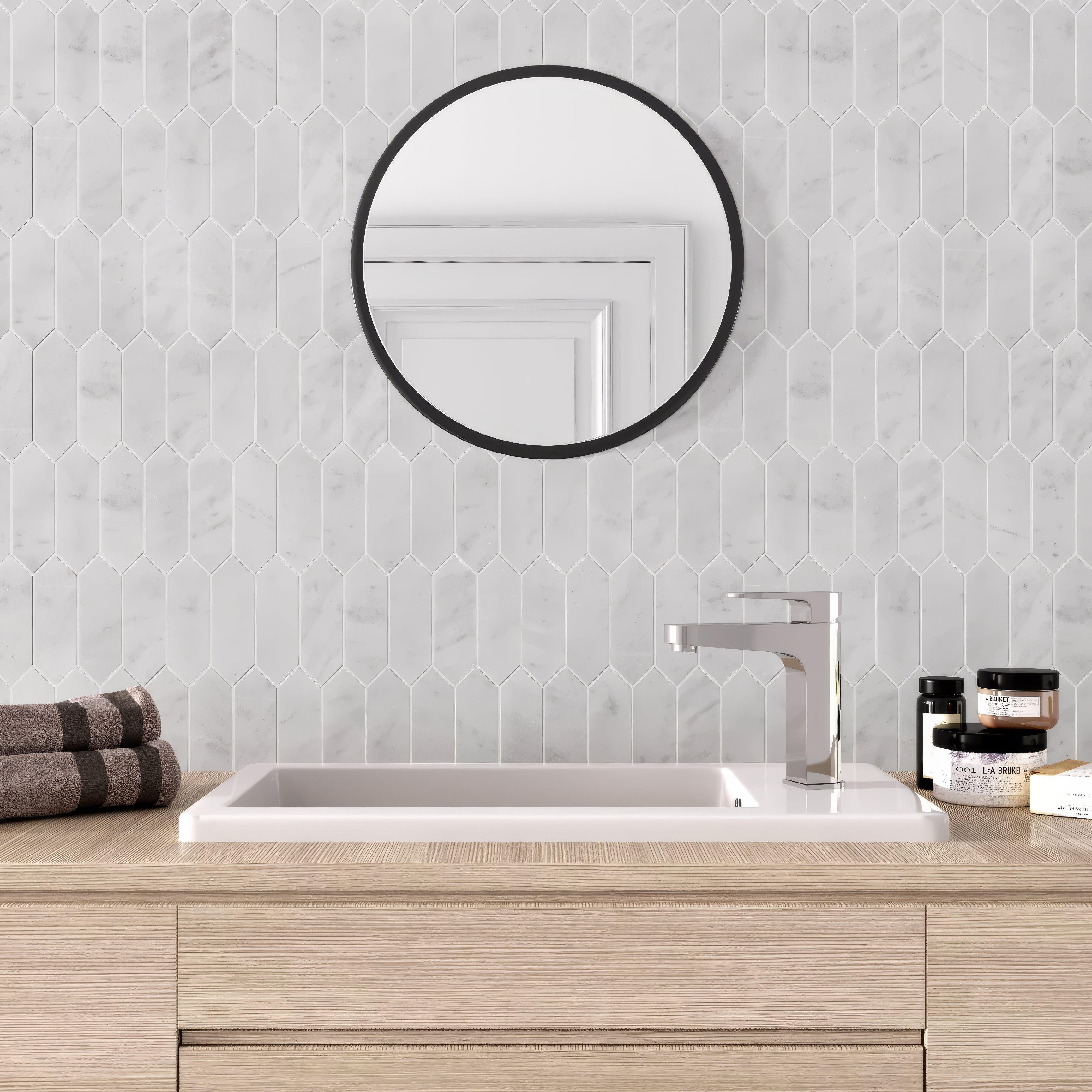 Carrara White Marble Picket Mosaic Tile - Hyperion Tiles