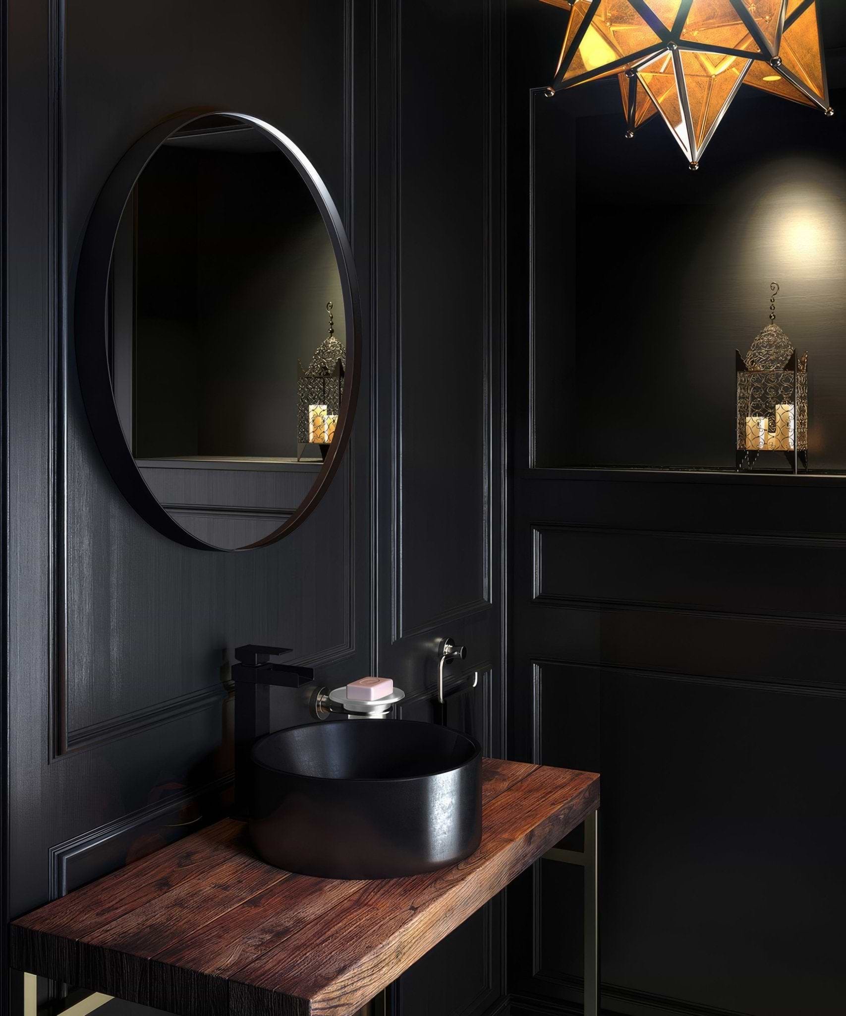 City Round Mirror 80cm Black - Hyperion Tiles